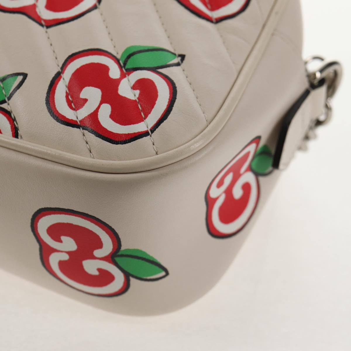 GUCCI GG Marmont Small Camera Chain bag Leather White Silver 447632 Auth 146077M