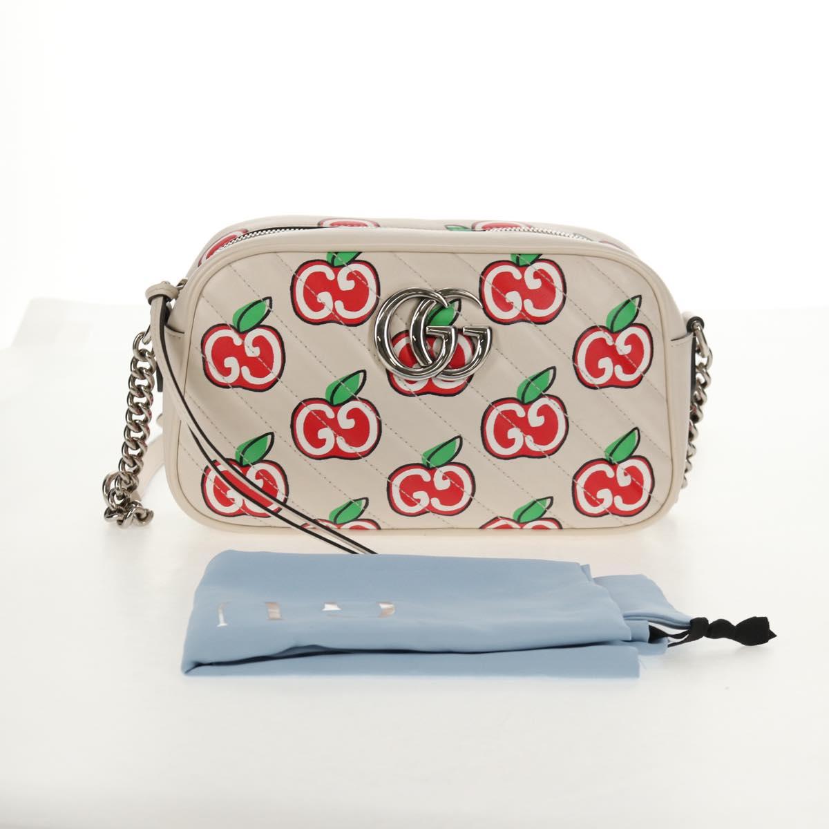 GUCCI GG Marmont Small Camera Chain bag Leather White Silver 447632 Auth 146077M