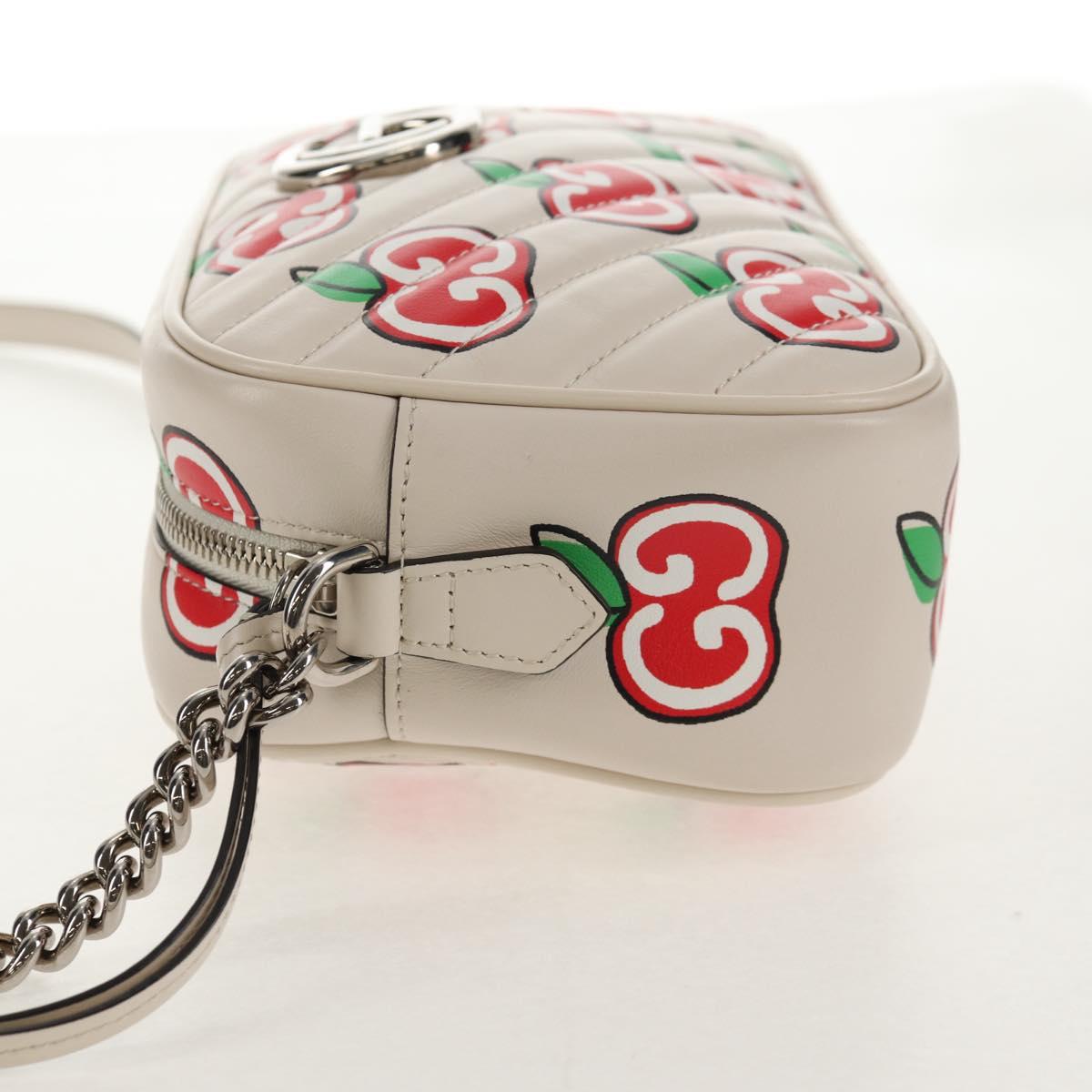 GUCCI GG Marmont Small Camera Chain bag Leather White Silver 447632 Auth 146077M