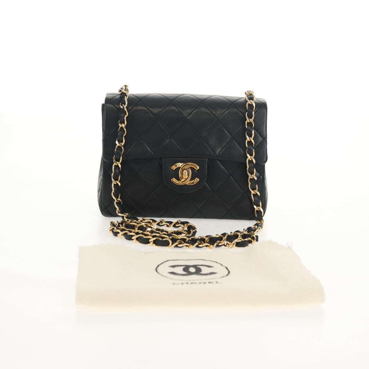 CHANEL Matelasse Chain Shoulder Bag Lamb Skin Black Gold CC Auth 146079SAV