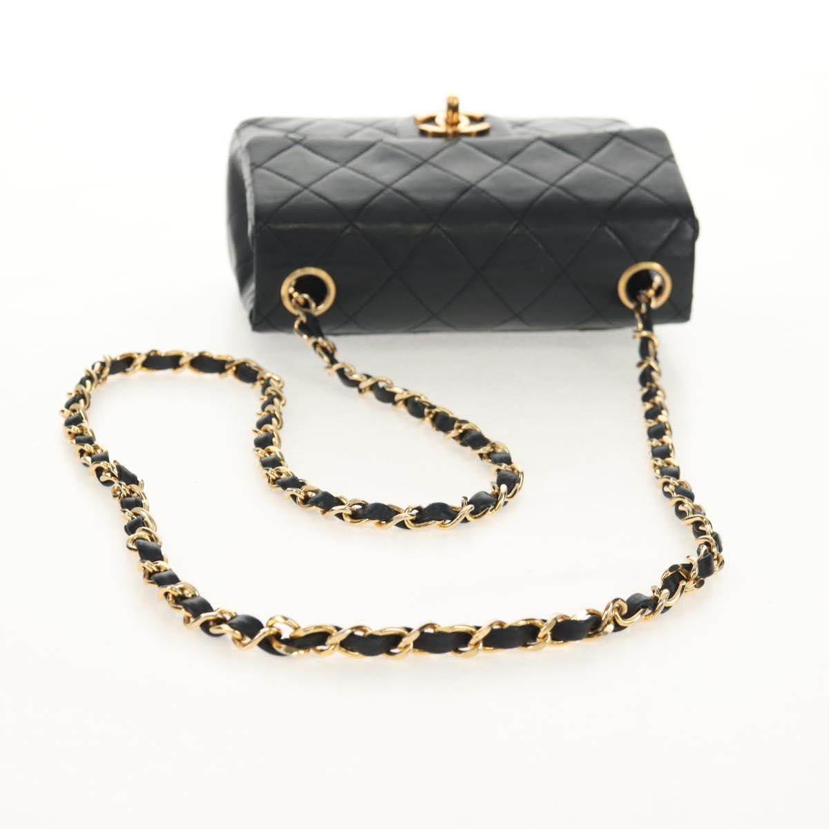 CHANEL Matelasse Chain Shoulder Bag Lamb Skin Black Gold CC Auth 146079SAV