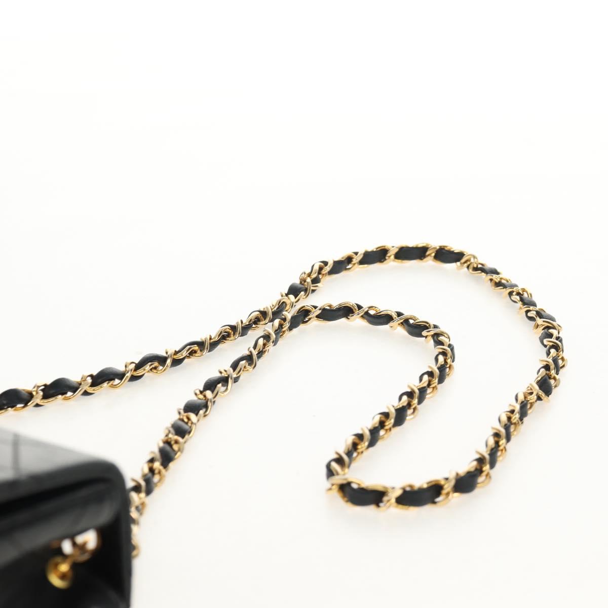 CHANEL Matelasse Chain Shoulder Bag Lamb Skin Black Gold CC Auth 146079SAV