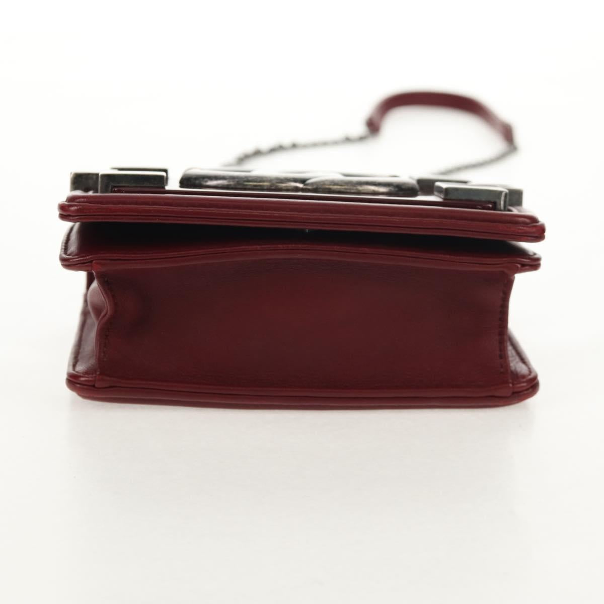 CHANEL Matelasse Boy Brick Chain Bag Lamb Skin Bordeaux CC Auth 146080AM