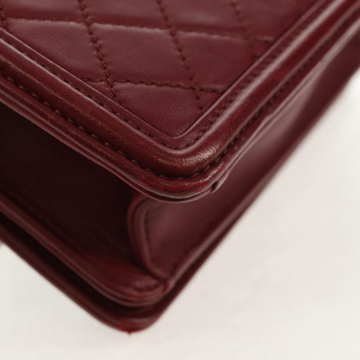 CHANEL Matelasse Boy Brick Chain Bag Lamb Skin Bordeaux CC Auth 146080AM