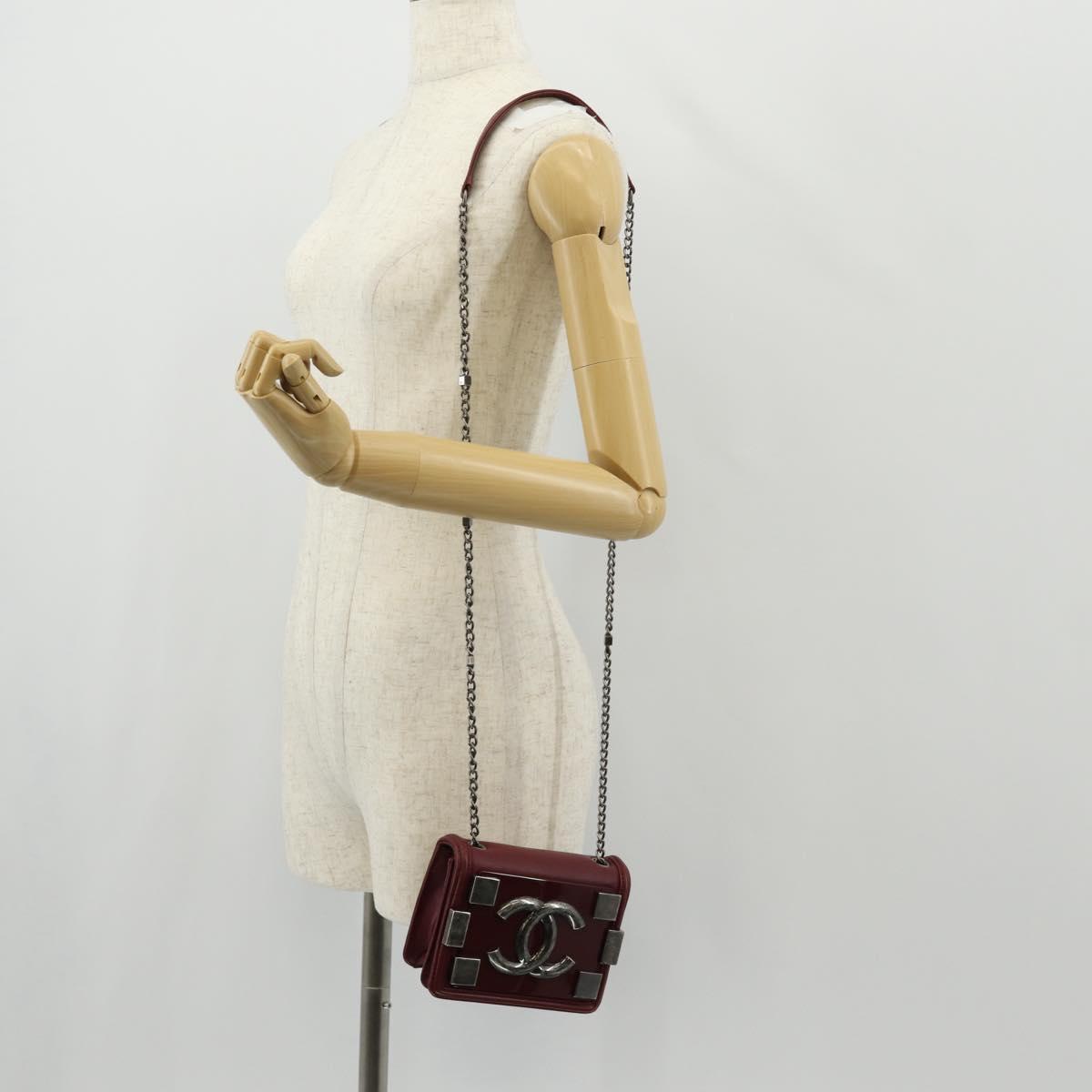CHANEL Matelasse Boy Brick Chain Bag Lamb Skin Bordeaux CC Auth 146080SM