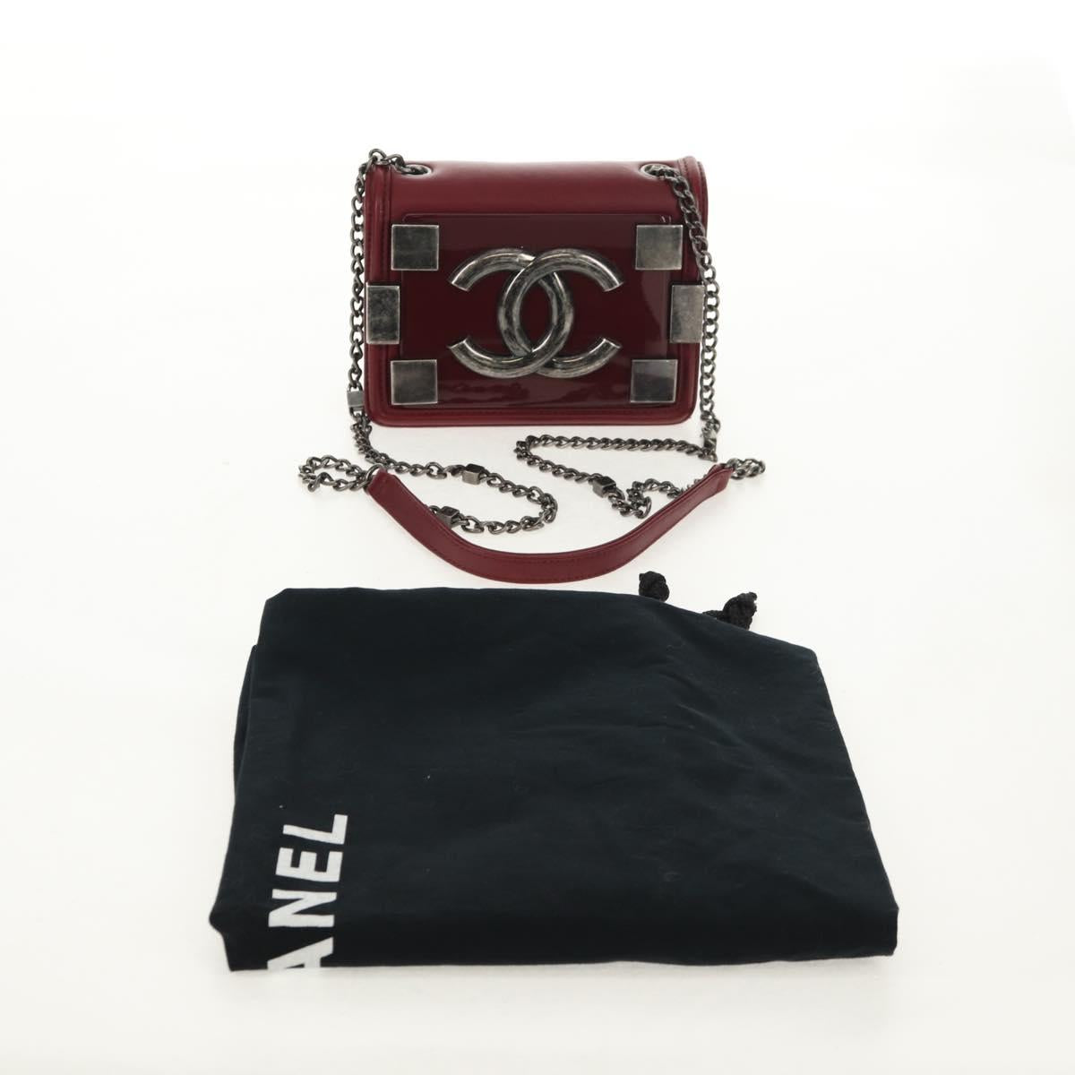 CHANEL Matelasse Boy Brick Chain Bag Lamb Skin Bordeaux CC Auth 146080SM
