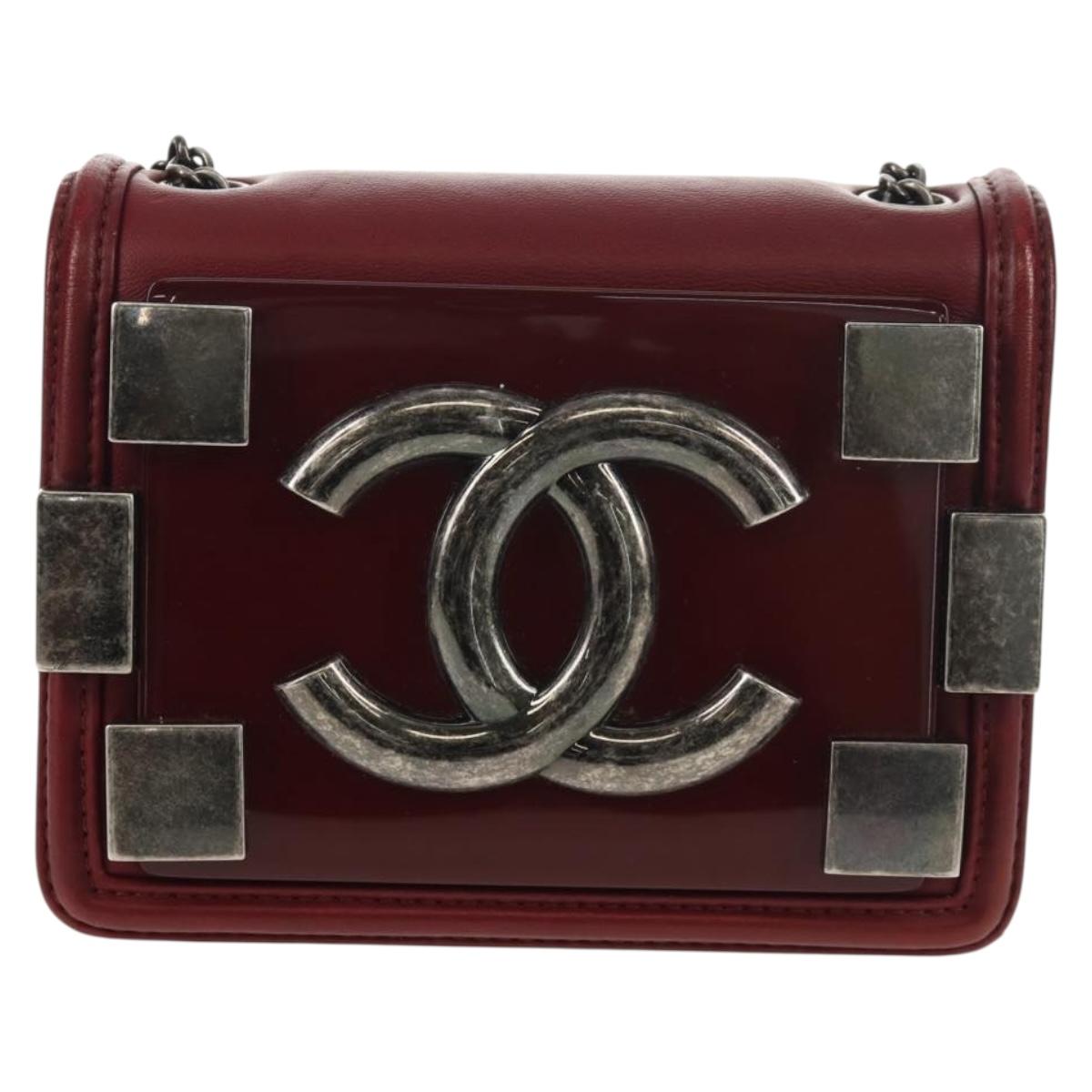 CHANEL Matelasse Boy Brick Chain Bag Lamb Skin Bordeaux CC Auth 146080AM
