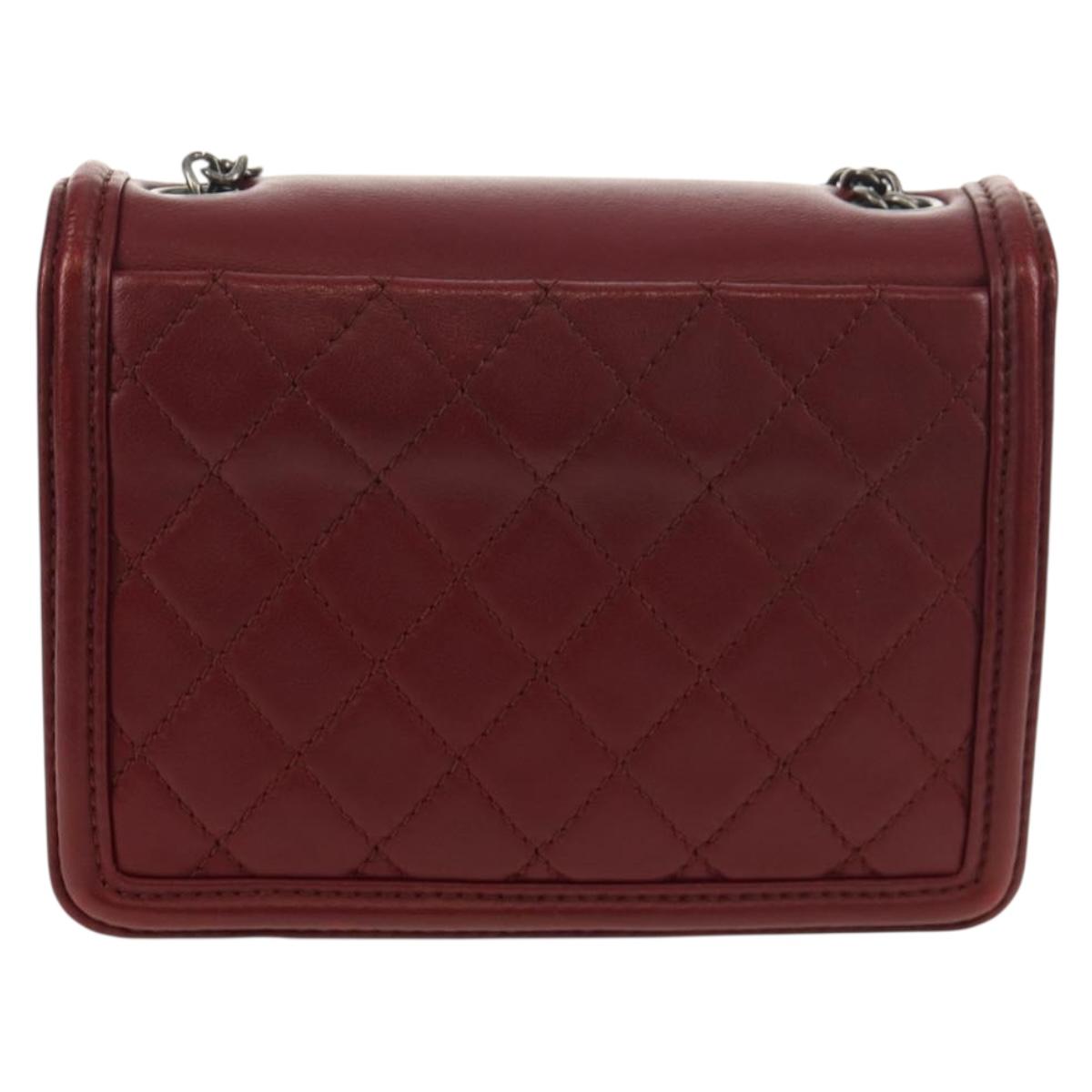 CHANEL Matelasse Boy Brick Chain Bag Lamb Skin Bordeaux CC Auth 146080SM