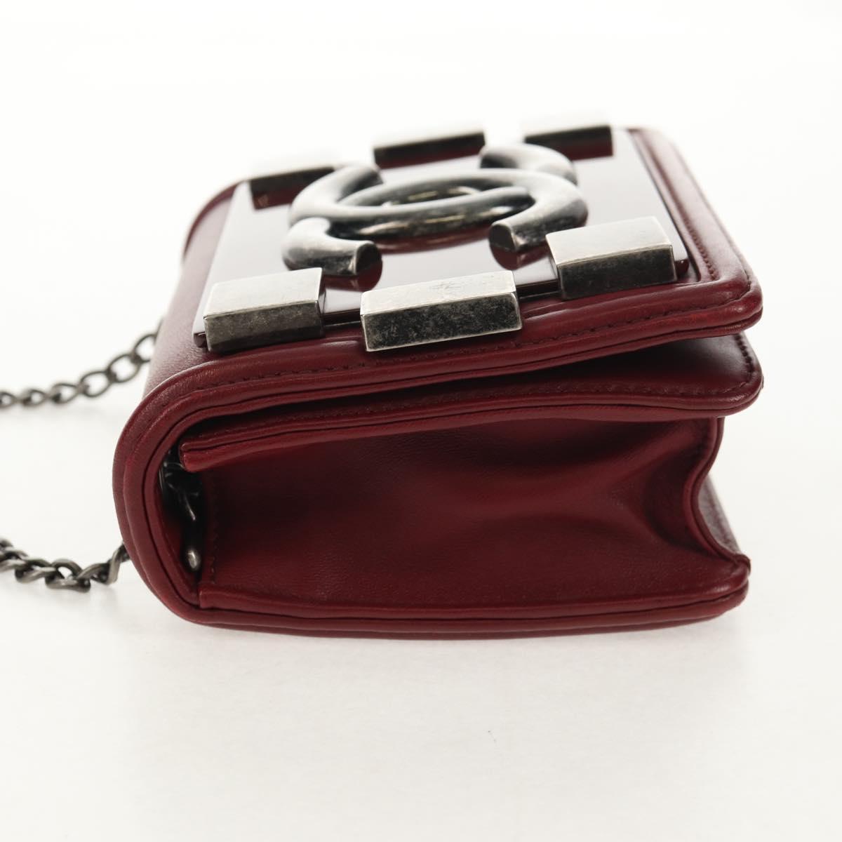 CHANEL Matelasse Boy Brick Chain Bag Lamb Skin Bordeaux CC Auth 146080SM