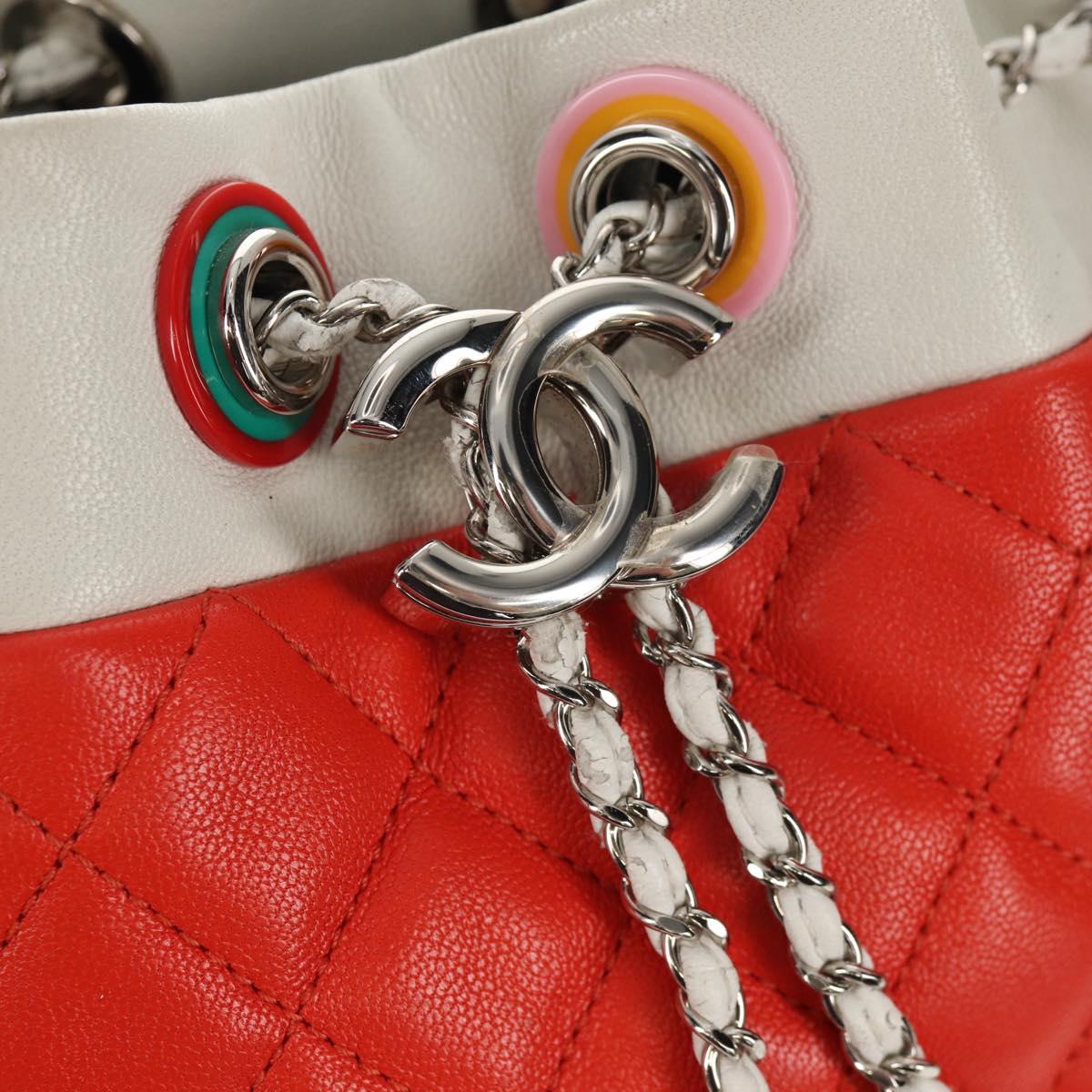 CHANEL Matelasse Chain Shoulder Bag Lamb Skin Orange Silver CC Auth 146081AM
