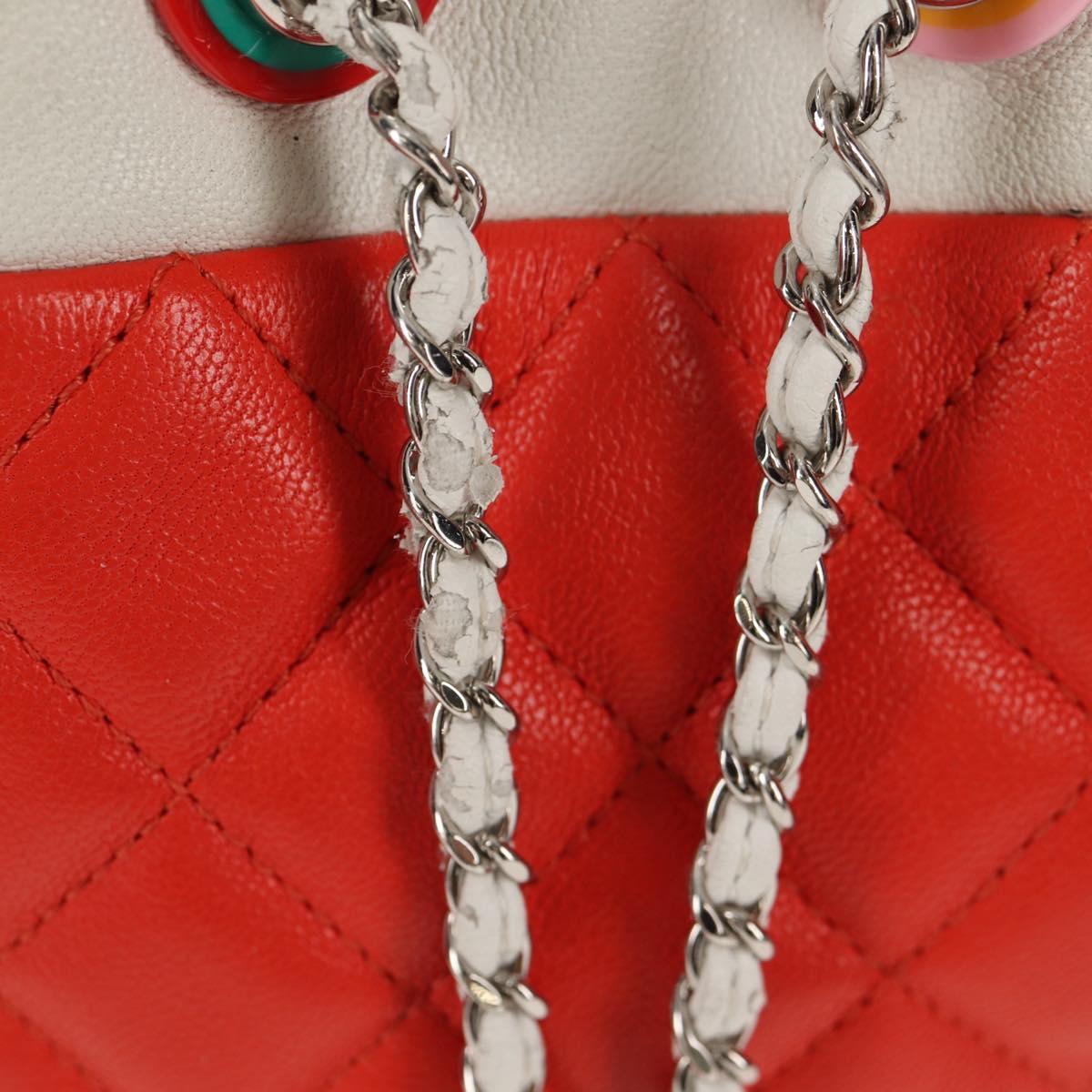 CHANEL Matelasse Chain Shoulder Bag Lamb Skin Orange Silver CC Auth 146081AM