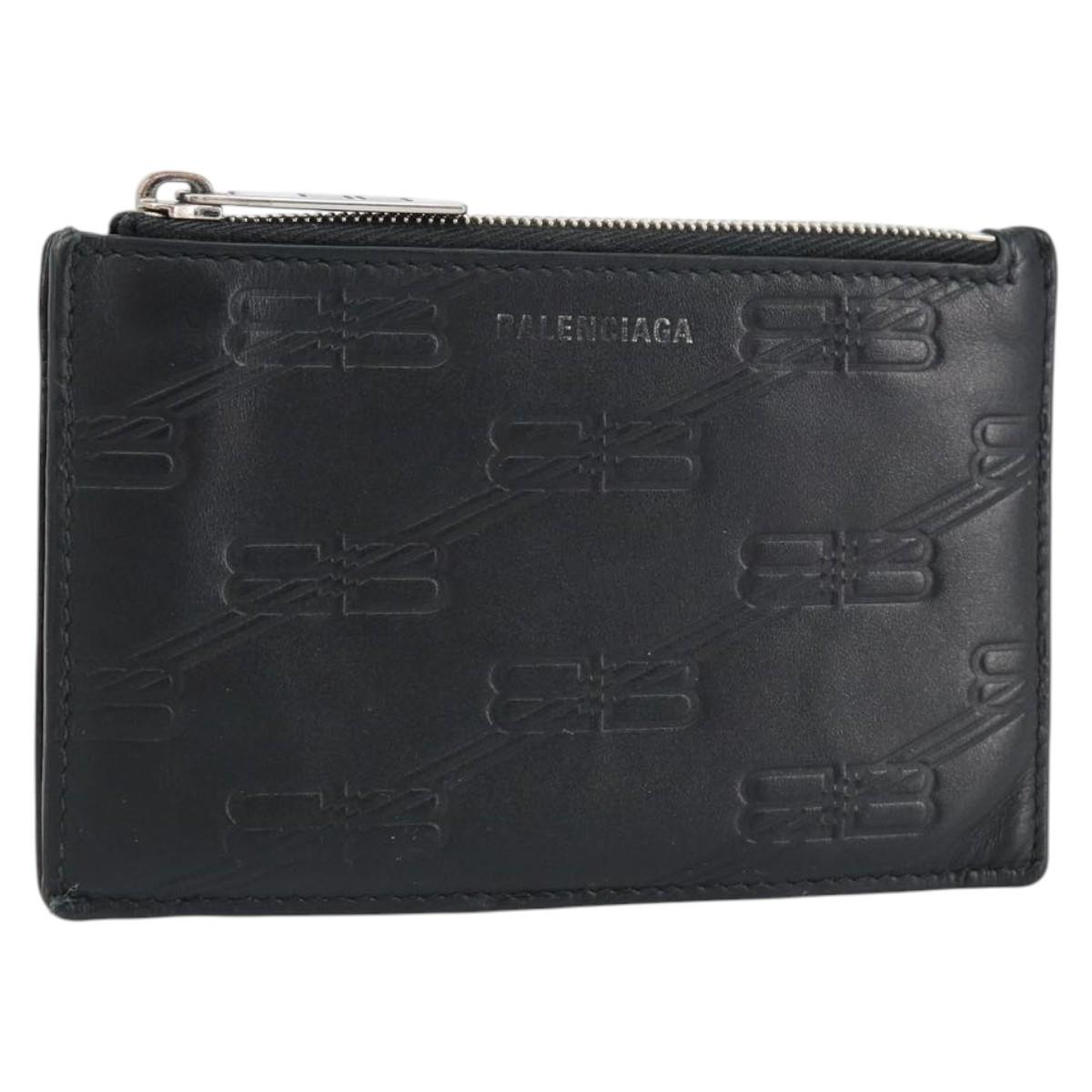BALENCIAGA Card Case Leather Black 717784 Auth 146092