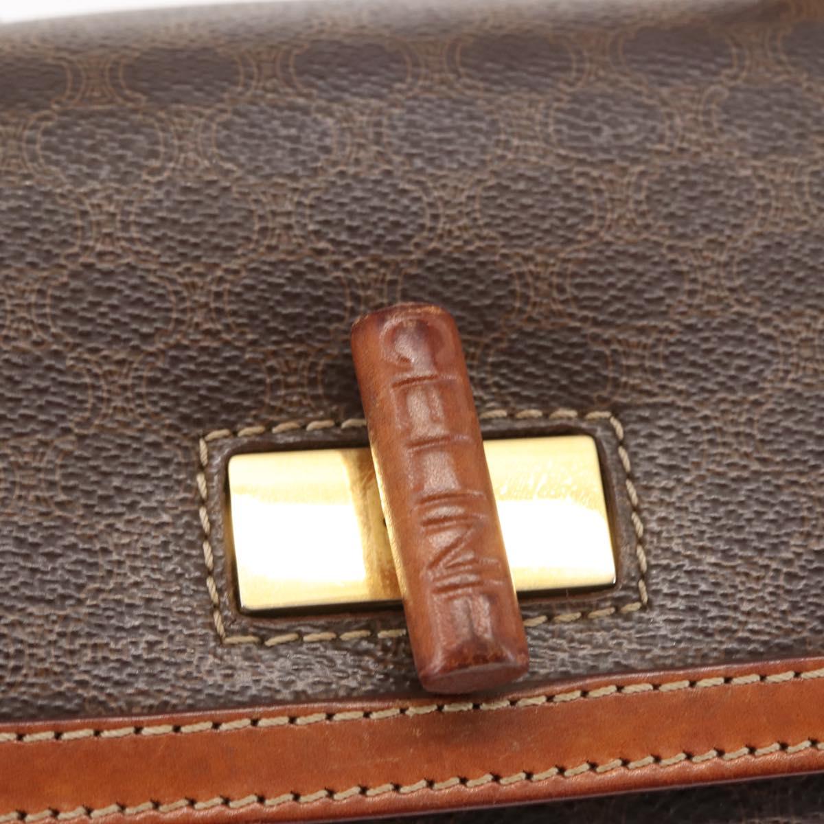 CELINE Macadam Canvas Hand Bag PVC Leather 2way Brown Gold Auth 146100