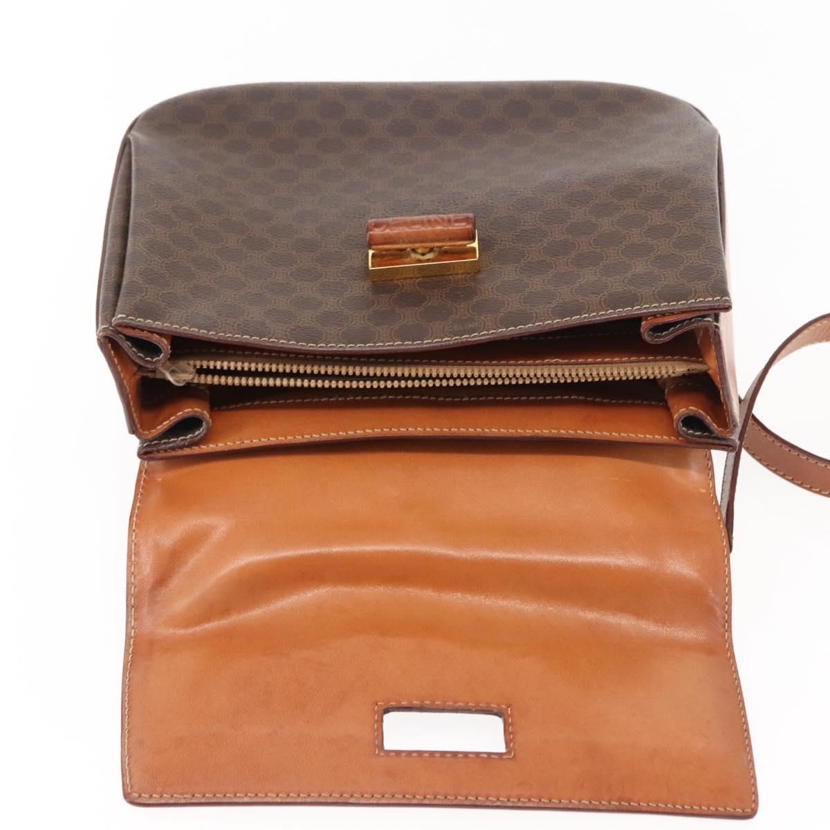 CELINE Macadam Canvas Hand Bag PVC Leather 2way Brown Gold Auth 146100