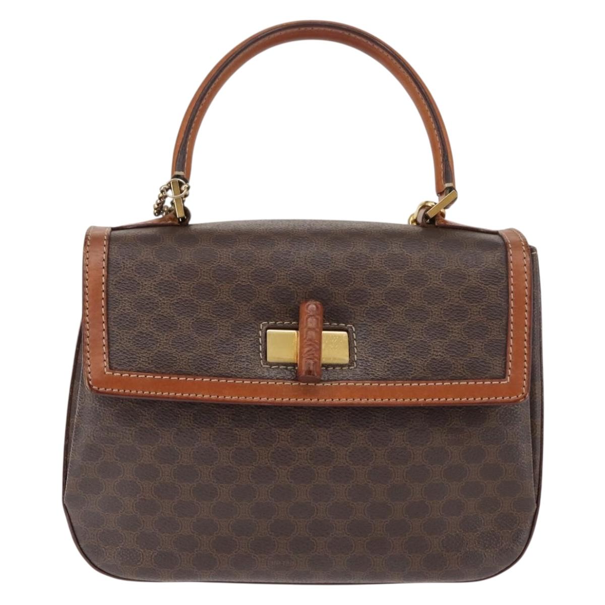 CELINE Macadam Canvas Hand Bag PVC Leather 2way Brown Gold Auth 146100
