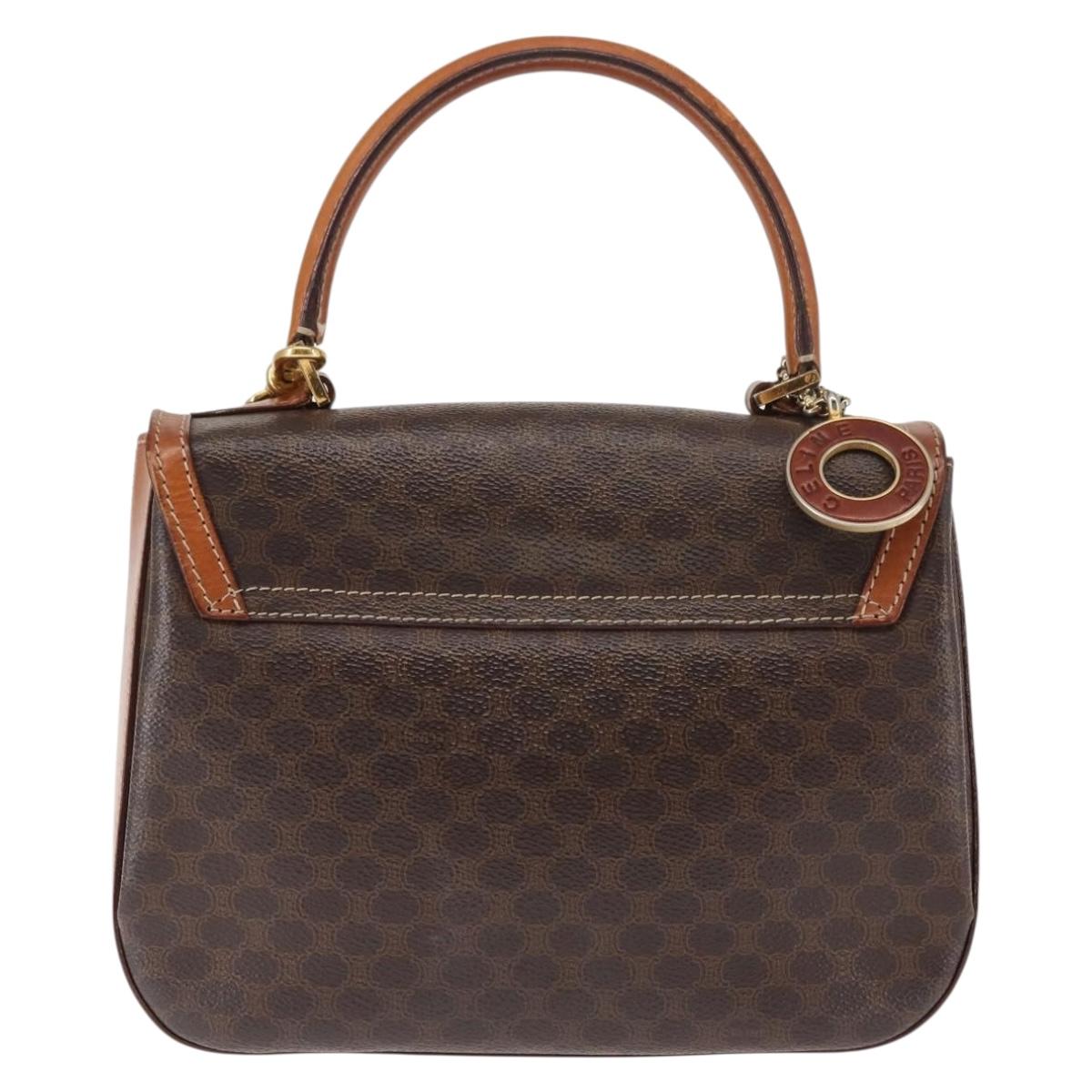 CELINE Macadam Canvas Hand Bag PVC Leather 2way Brown Gold Auth 146100