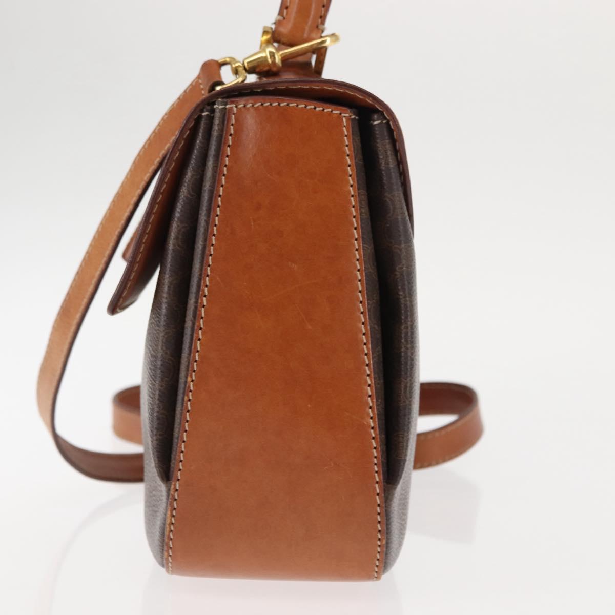 CELINE Macadam Canvas Hand Bag PVC Leather 2way Brown Gold Auth 146100