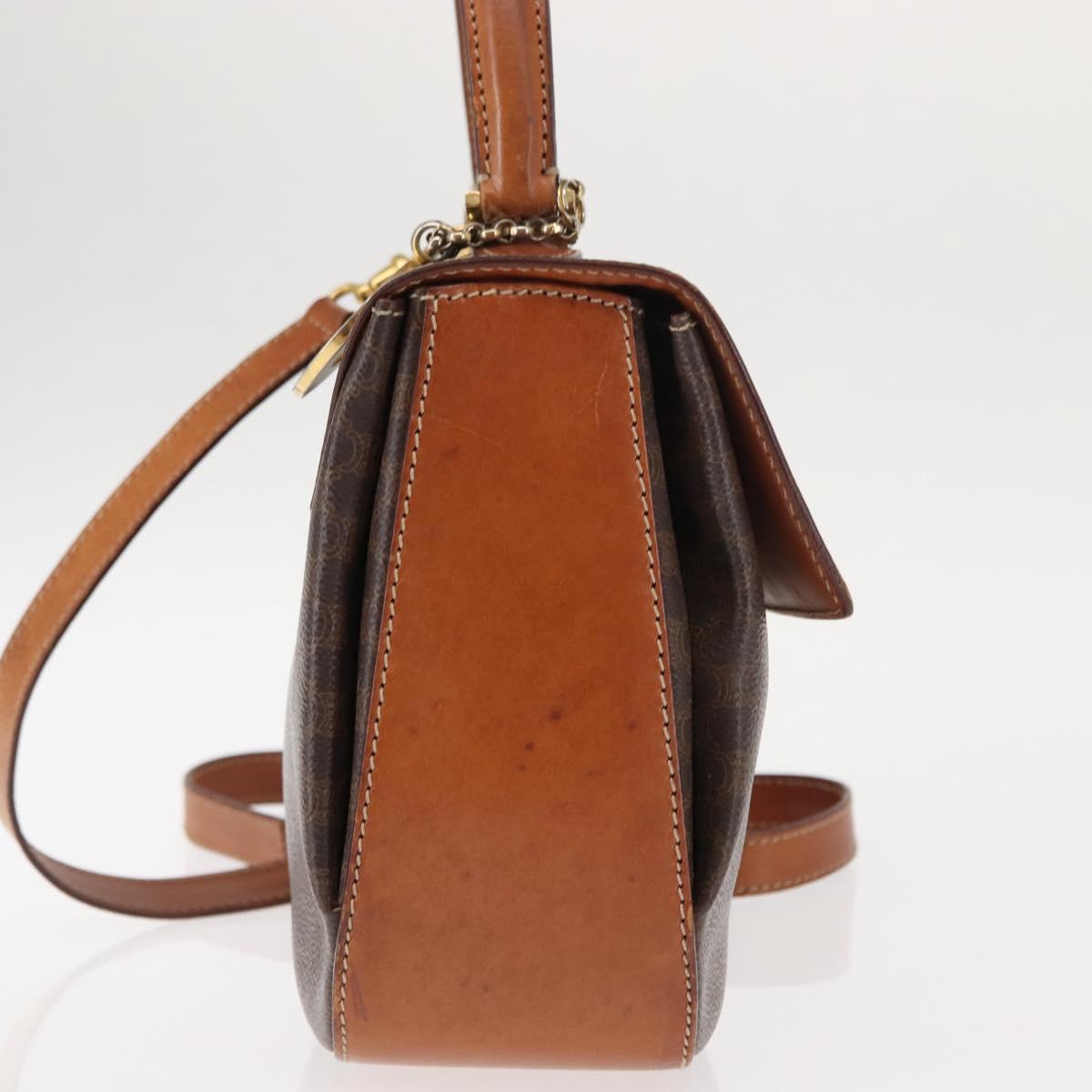 CELINE Macadam Canvas Hand Bag PVC Leather 2way Brown Gold Auth 146100