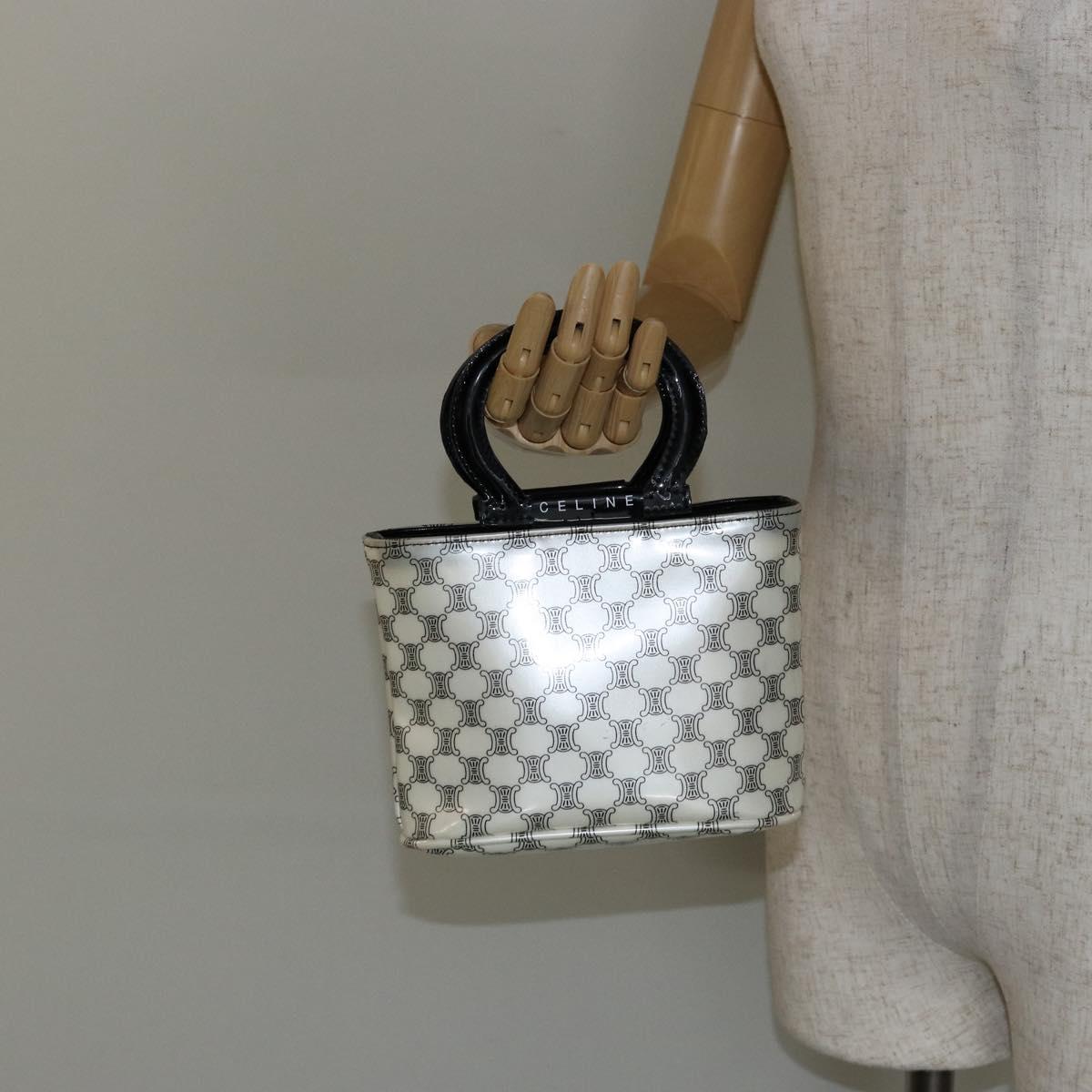 CELINE Macadam Canvas Mini Hand Bag Enamel White Auth 146101
