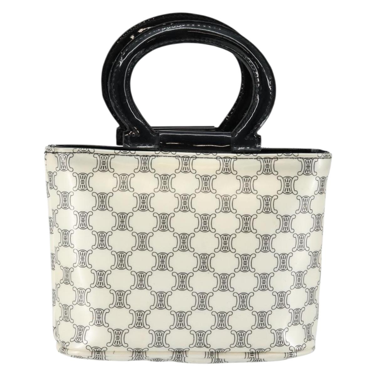 CELINE Macadam Canvas Mini Hand Bag Enamel White Auth 146101