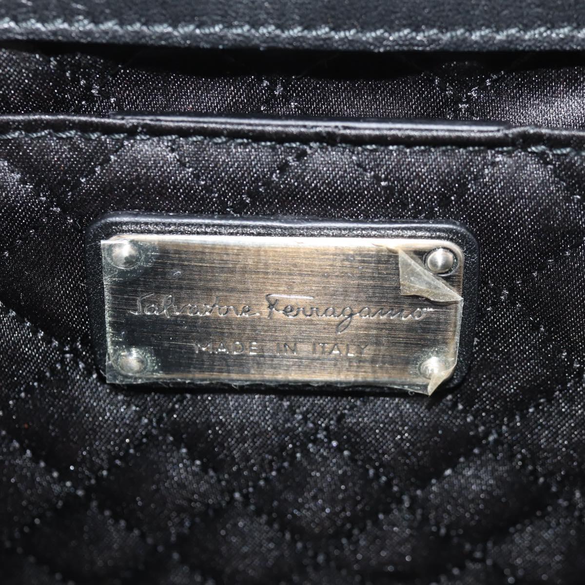 Salvatore Ferragamo Gancini Clutch Bag Satin Black Silver Auth 146102V