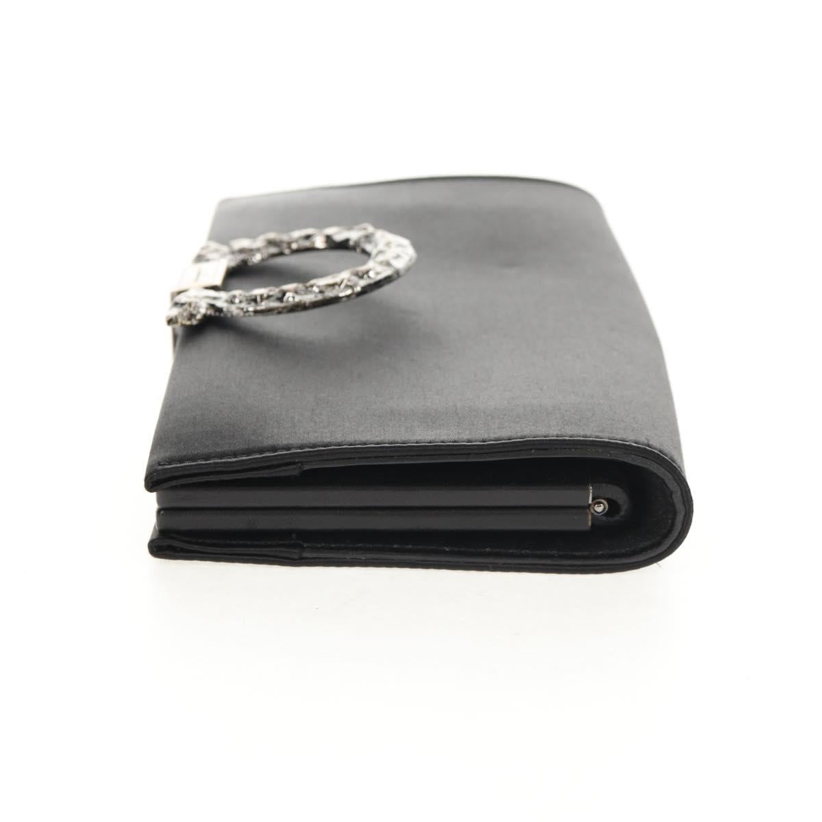 Salvatore Ferragamo Gancini Clutch Bag Satin Black Silver Auth 146102V