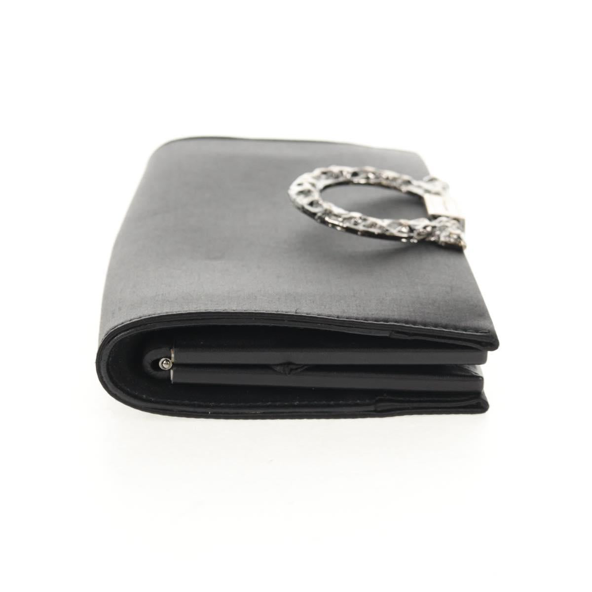 Salvatore Ferragamo Gancini Clutch Bag Satin Black Silver Auth 146102V