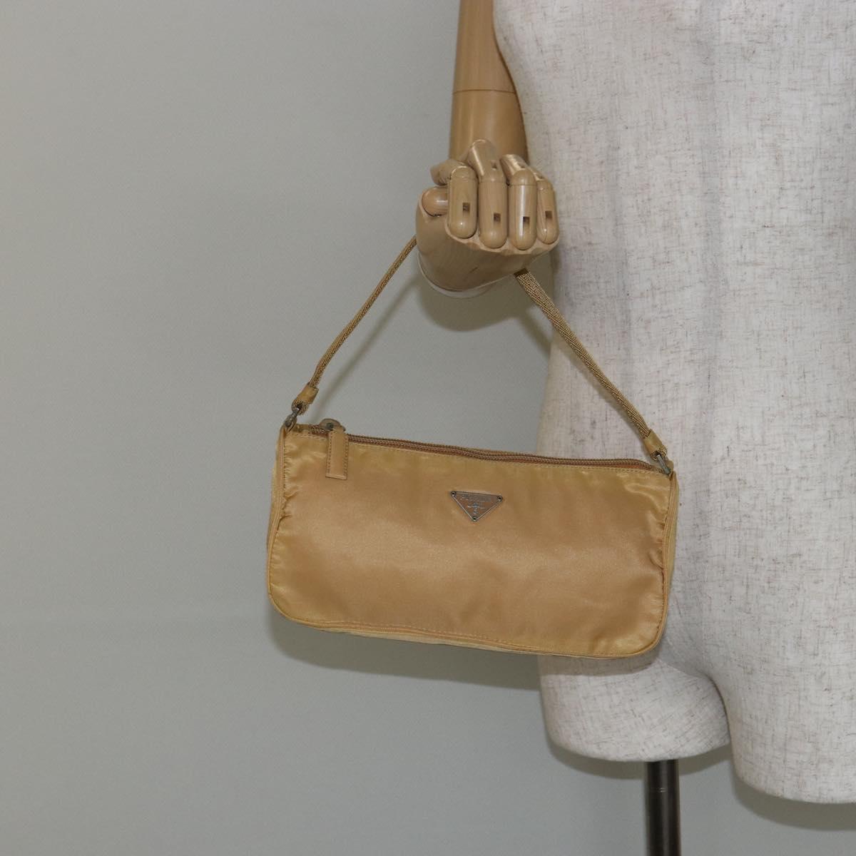 PRADA Accessory Pouch Nylon Beige Auth 146103