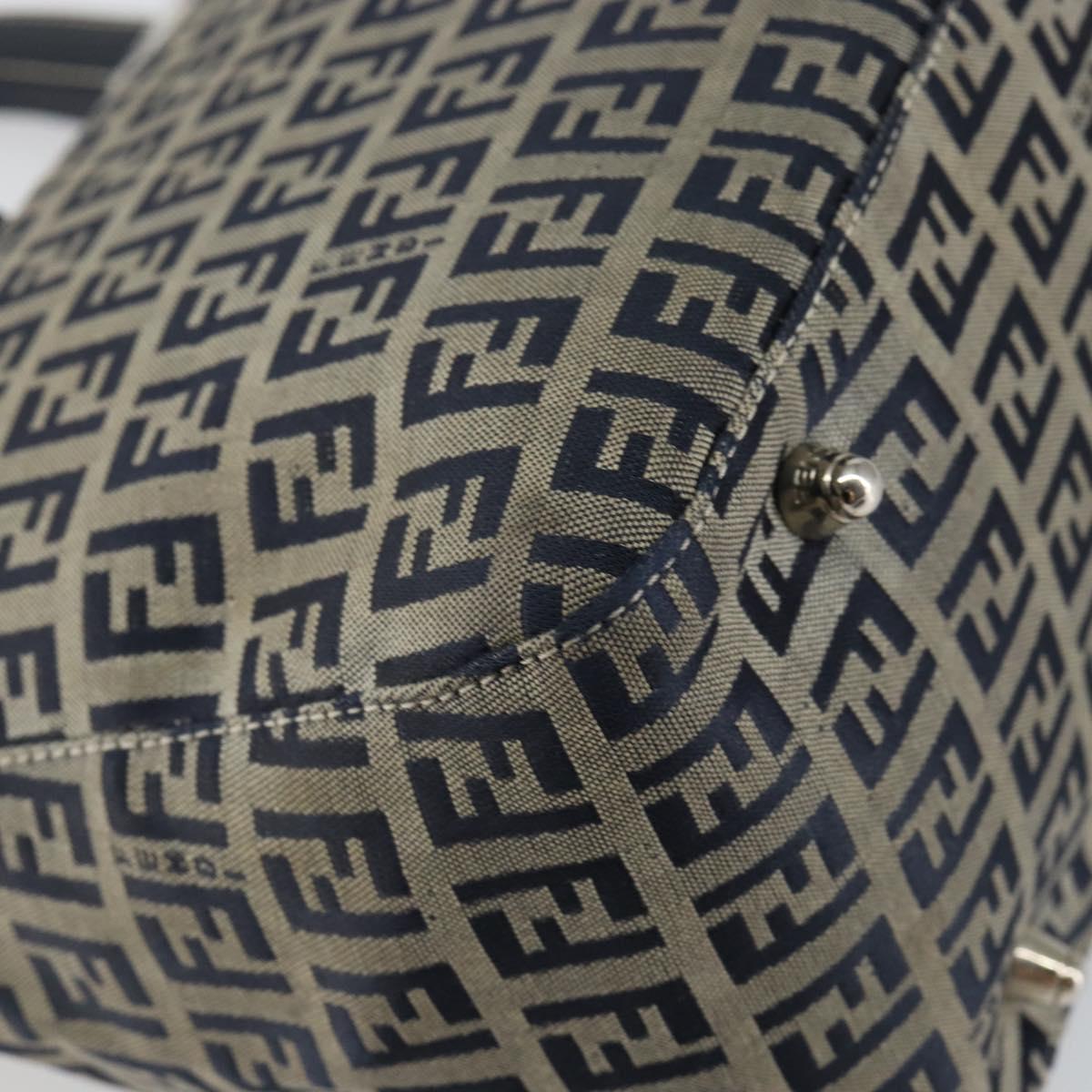 FENDI Zucchino Canvas Hand Bag Navy Silver Auth 146104