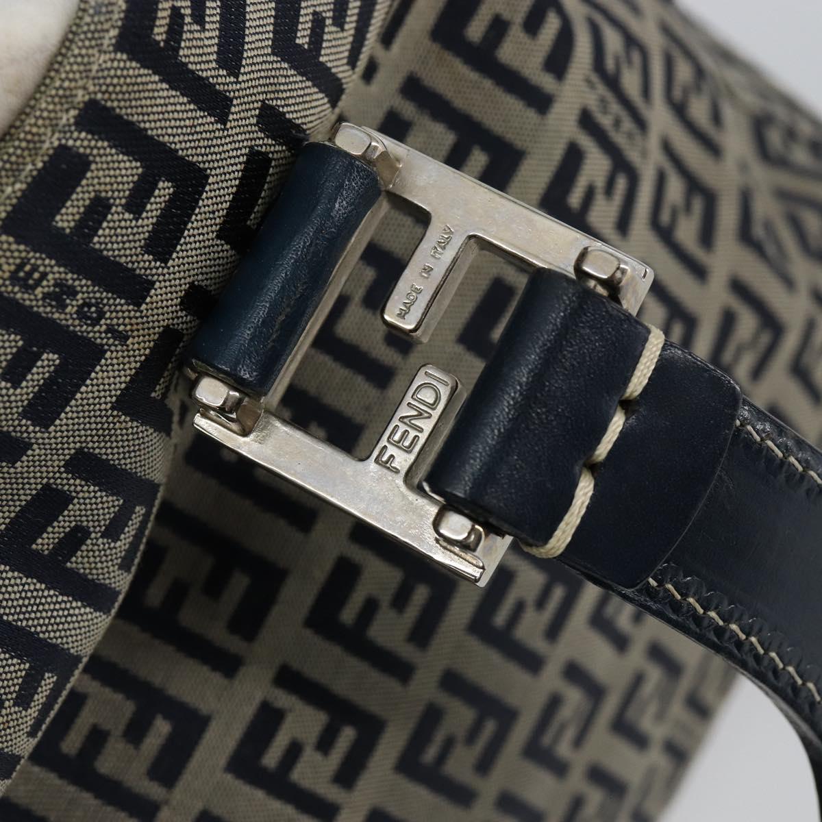 FENDI Zucchino Canvas Hand Bag Navy Silver Auth 146104