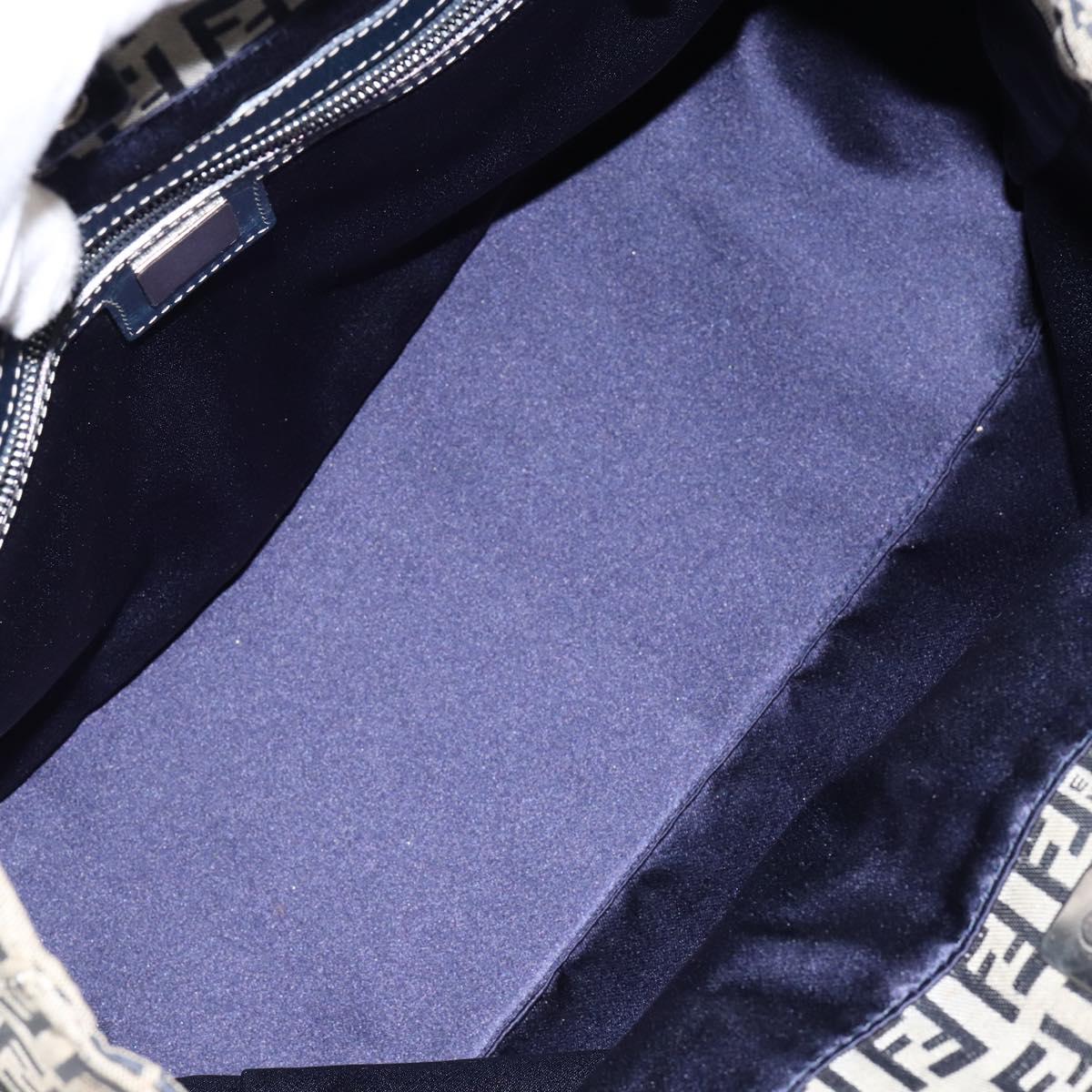 FENDI Zucchino Canvas Hand Bag Navy Silver Auth 146104