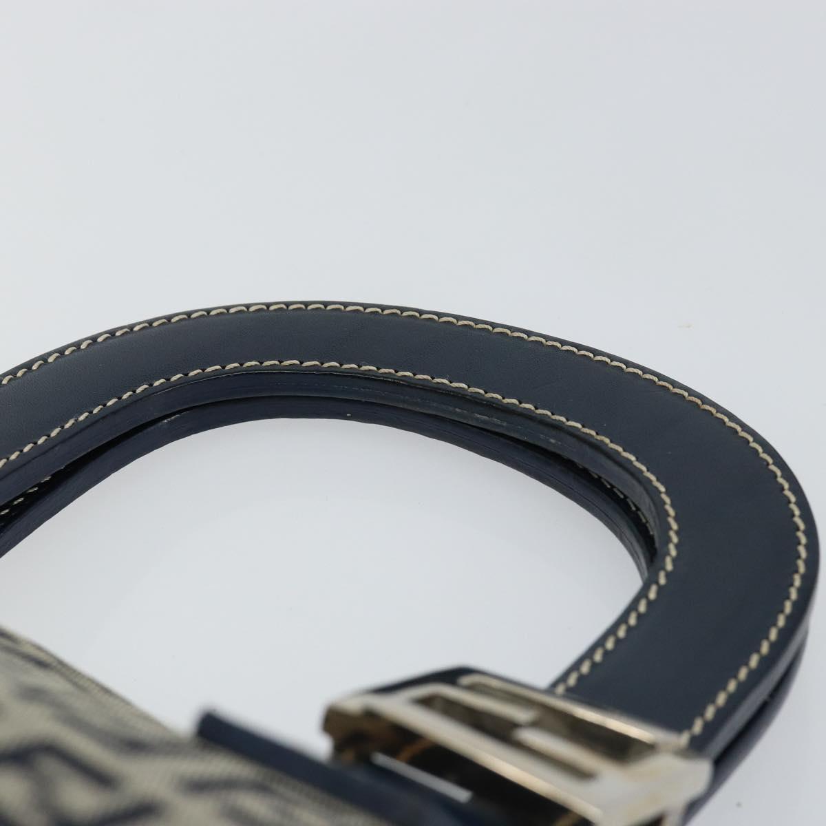 FENDI Zucchino Canvas Hand Bag Navy Silver Auth 146104