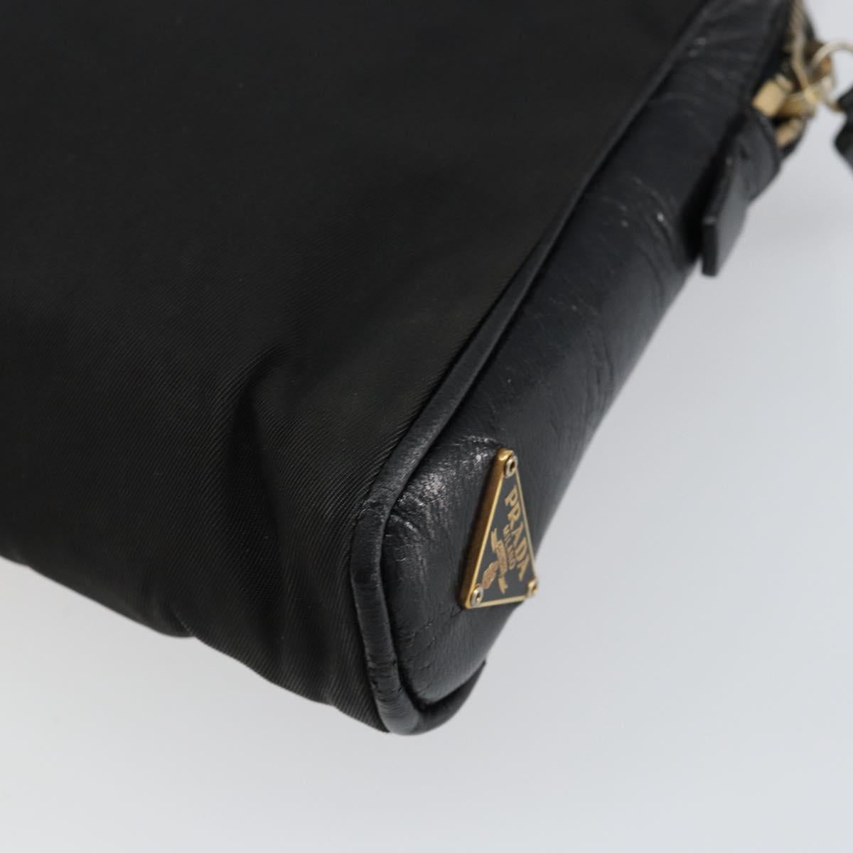 PRADA Shoulder Bag Nylon Black Gold Auth 146105