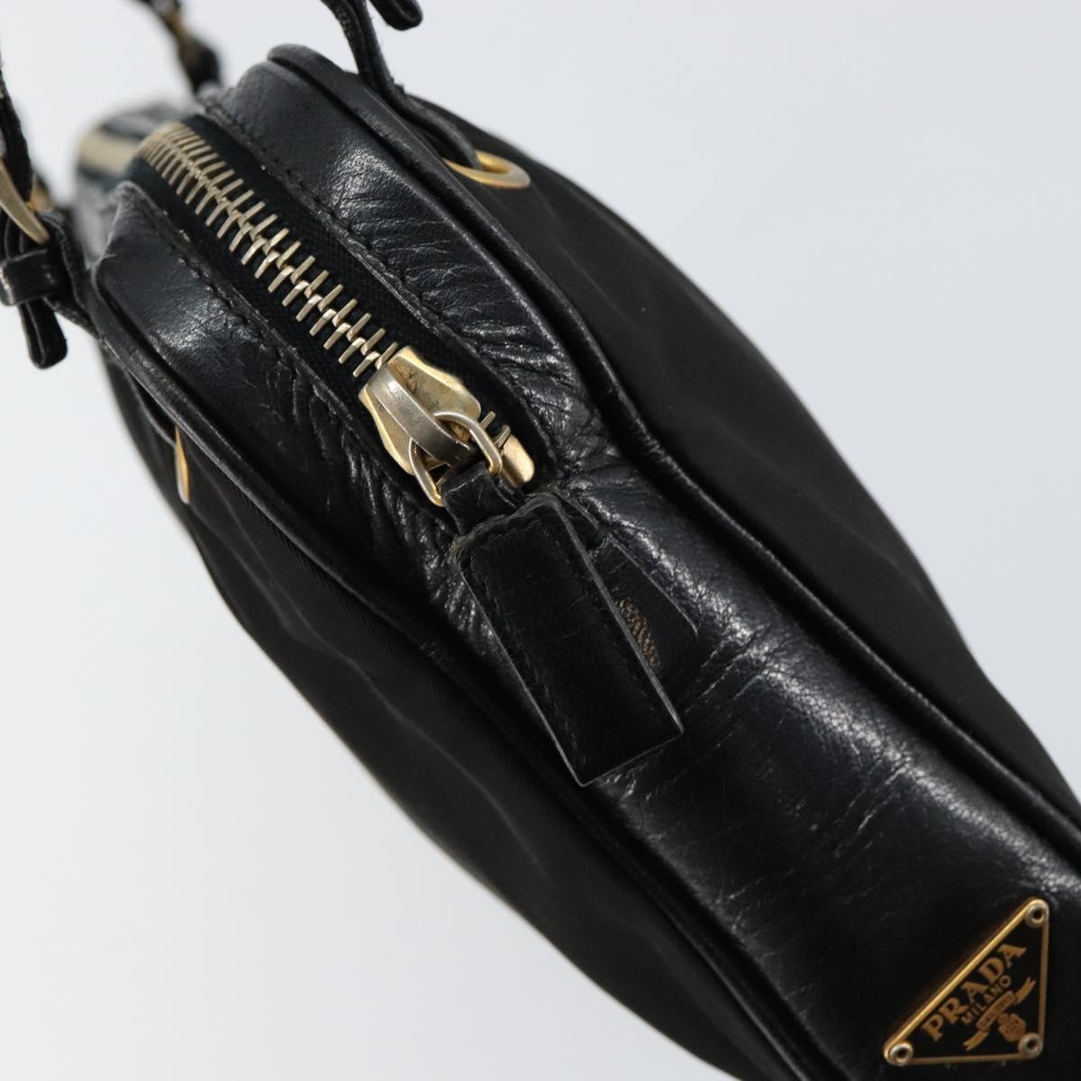 PRADA Shoulder Bag Nylon Black Gold Auth 146105