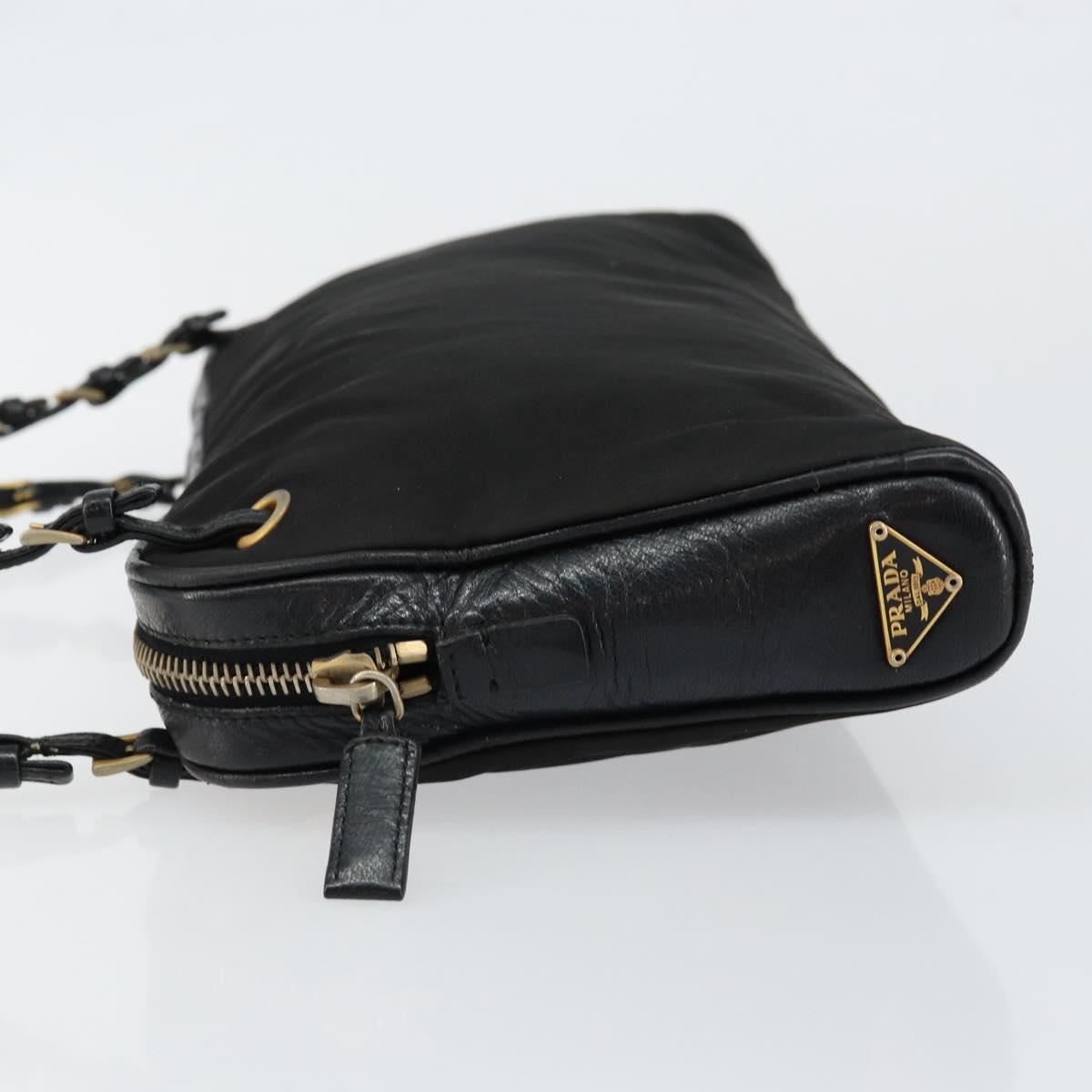 PRADA Shoulder Bag Nylon Black Gold Auth 146105
