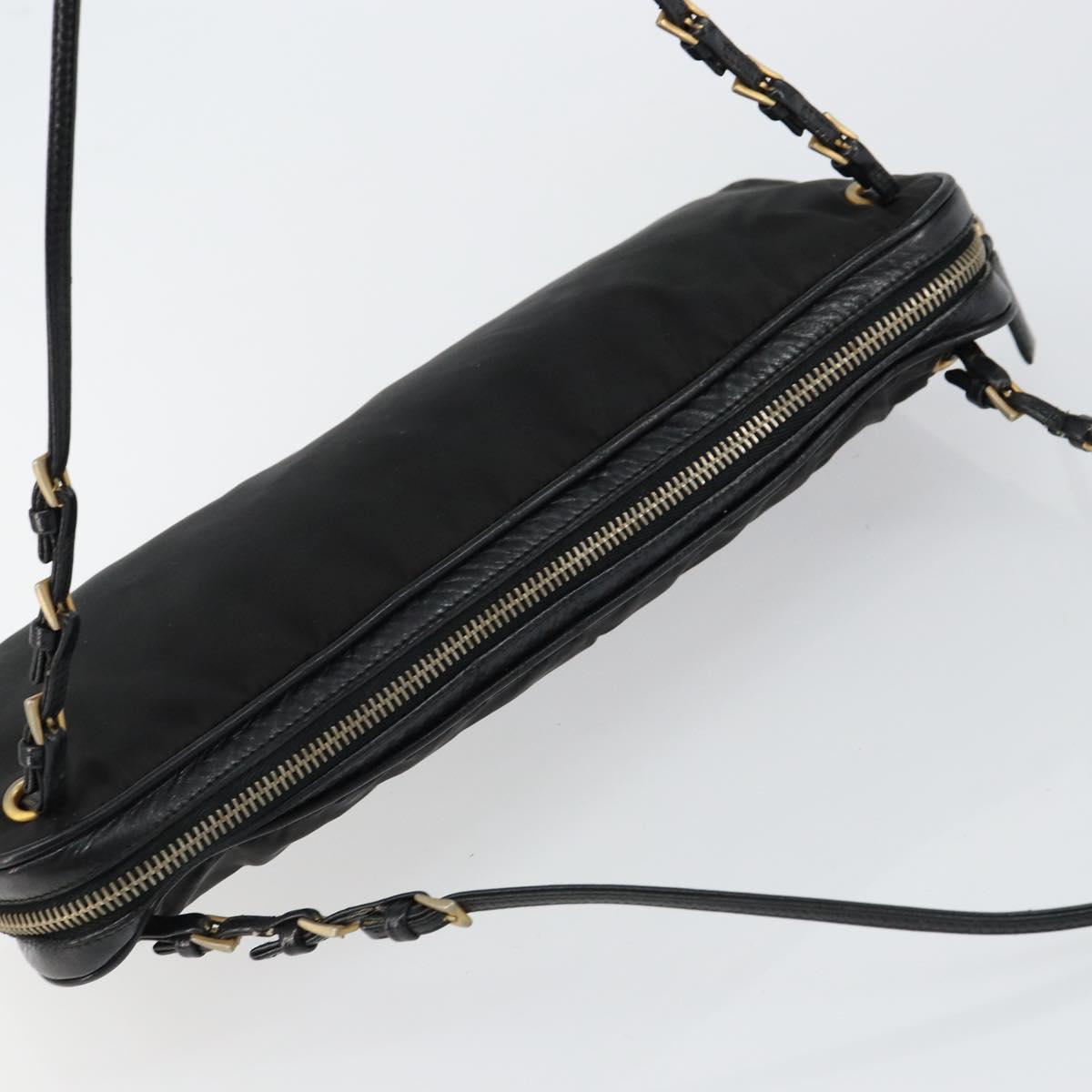 PRADA Shoulder Bag Nylon Black Gold Auth 146105