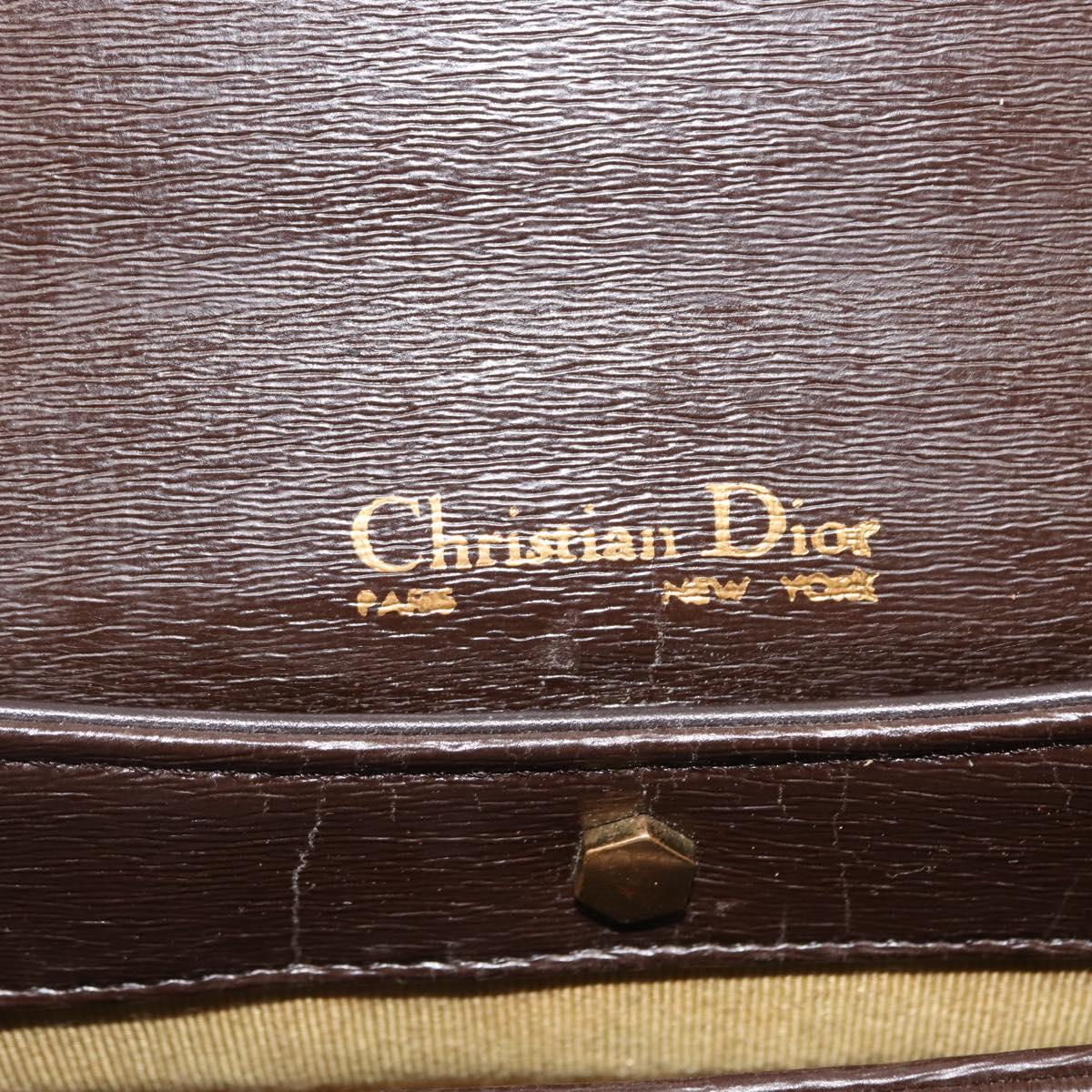 Christian Dior Hand Bag Leather Brown Gold Auth 146106