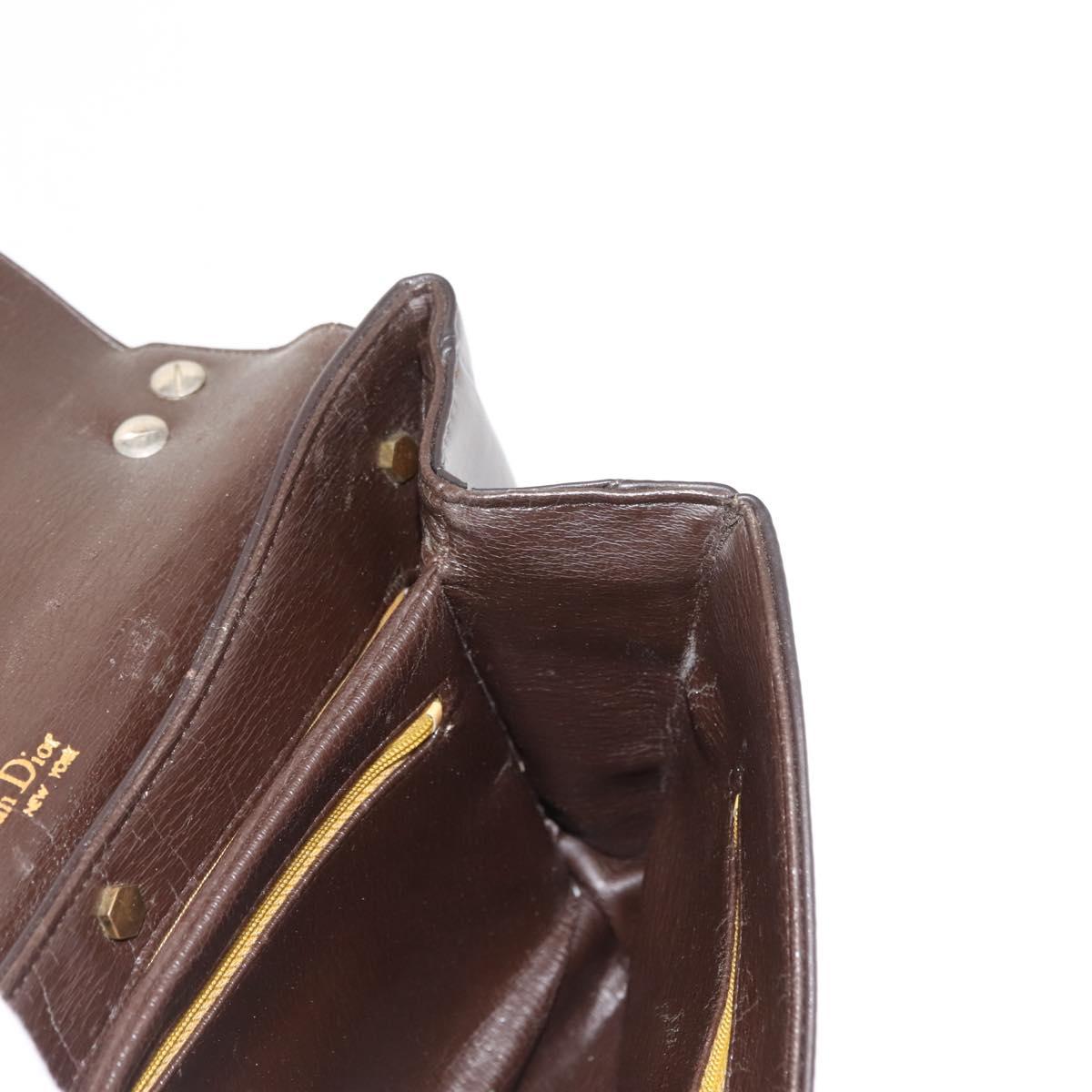 Christian Dior Hand Bag Leather Brown Gold Auth 146106