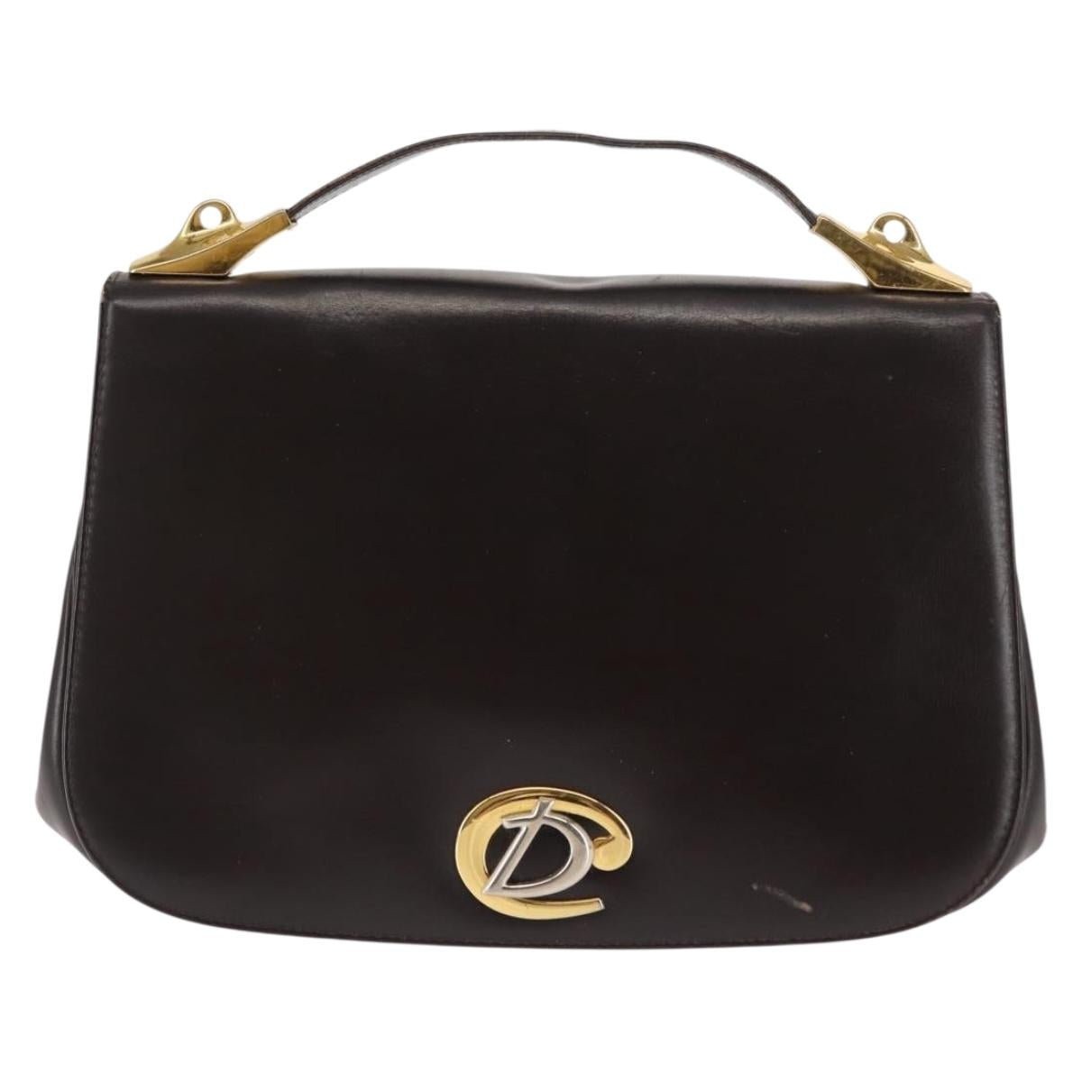 Christian Dior Hand Bag Leather Brown Gold Auth 146106