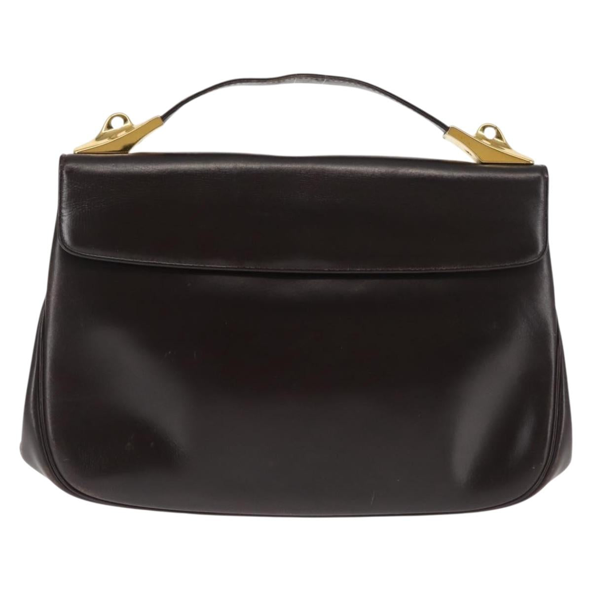 Christian Dior Hand Bag Leather Brown Gold Auth 146106