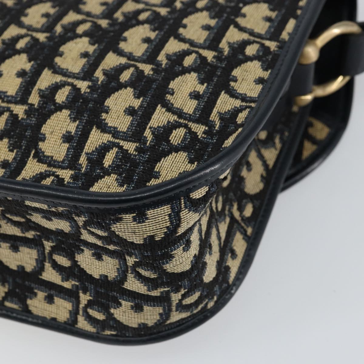 Christian Dior Trotter Canvas Shoulder Bag Navy Gold Auth 146108