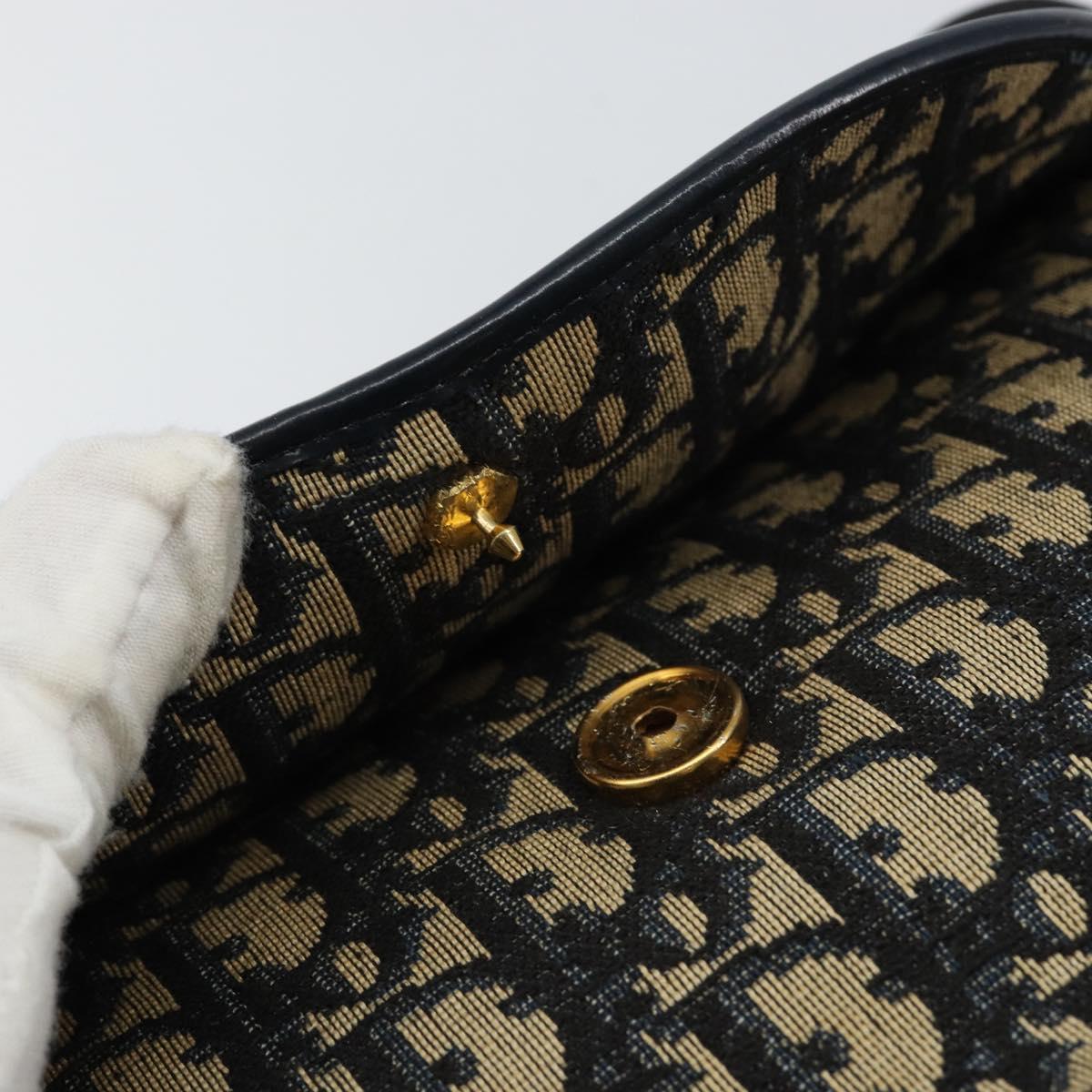 Christian Dior Trotter Canvas Shoulder Bag Navy Gold Auth 146108