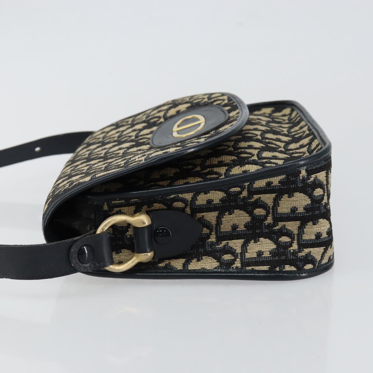 Christian Dior Trotter Canvas Shoulder Bag Navy Gold Auth 146108
