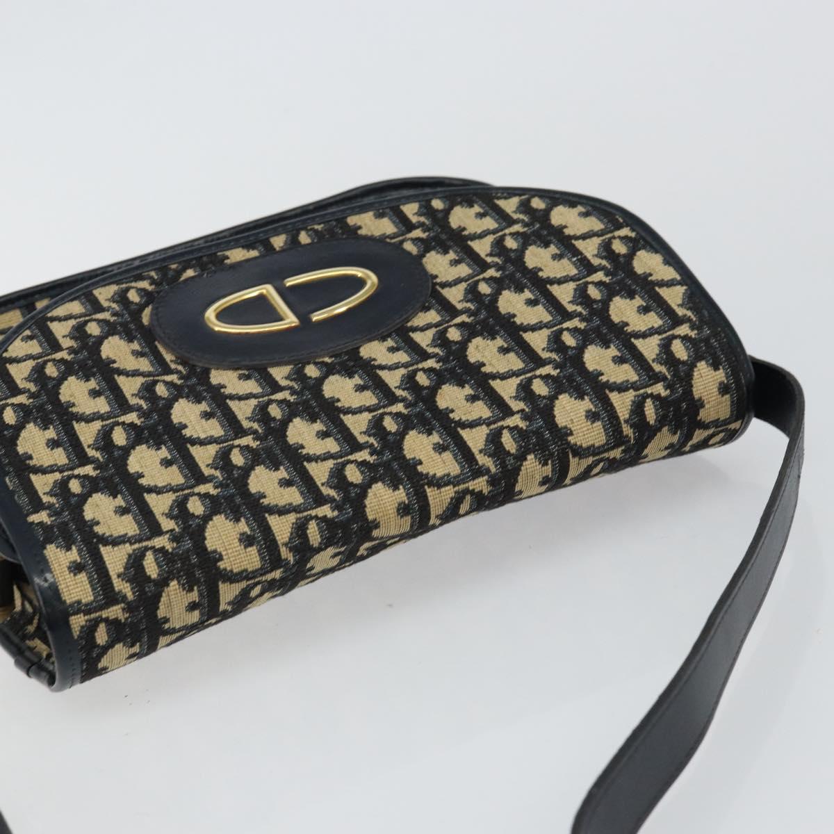 Christian Dior Trotter Canvas Shoulder Bag Navy Gold Auth 146108