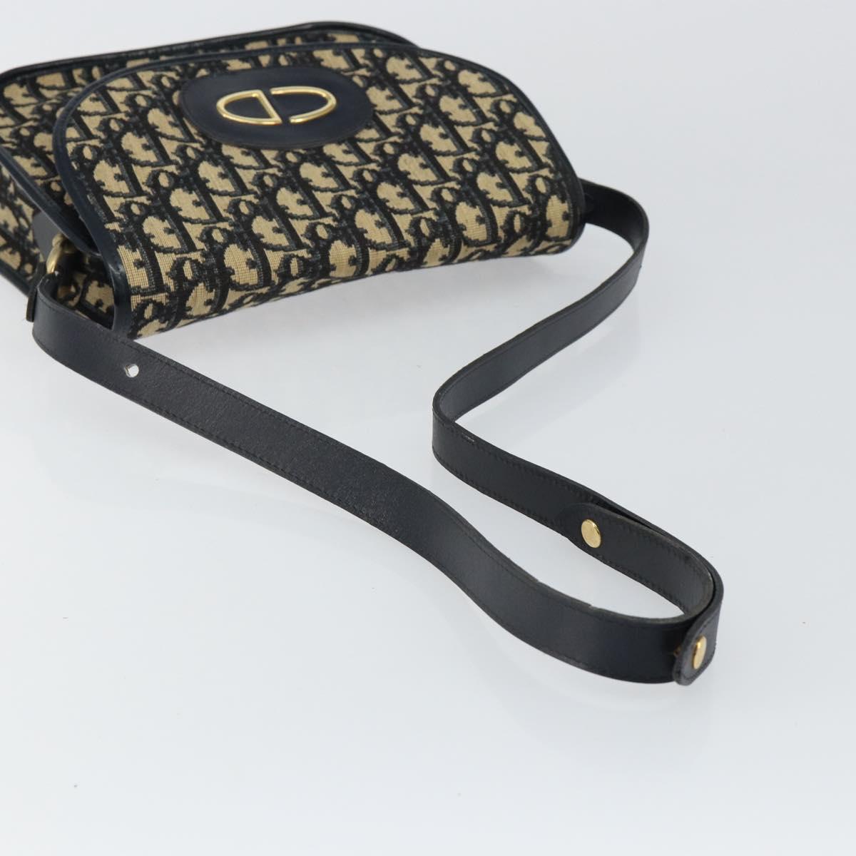 Christian Dior Trotter Canvas Shoulder Bag Navy Gold Auth 146108