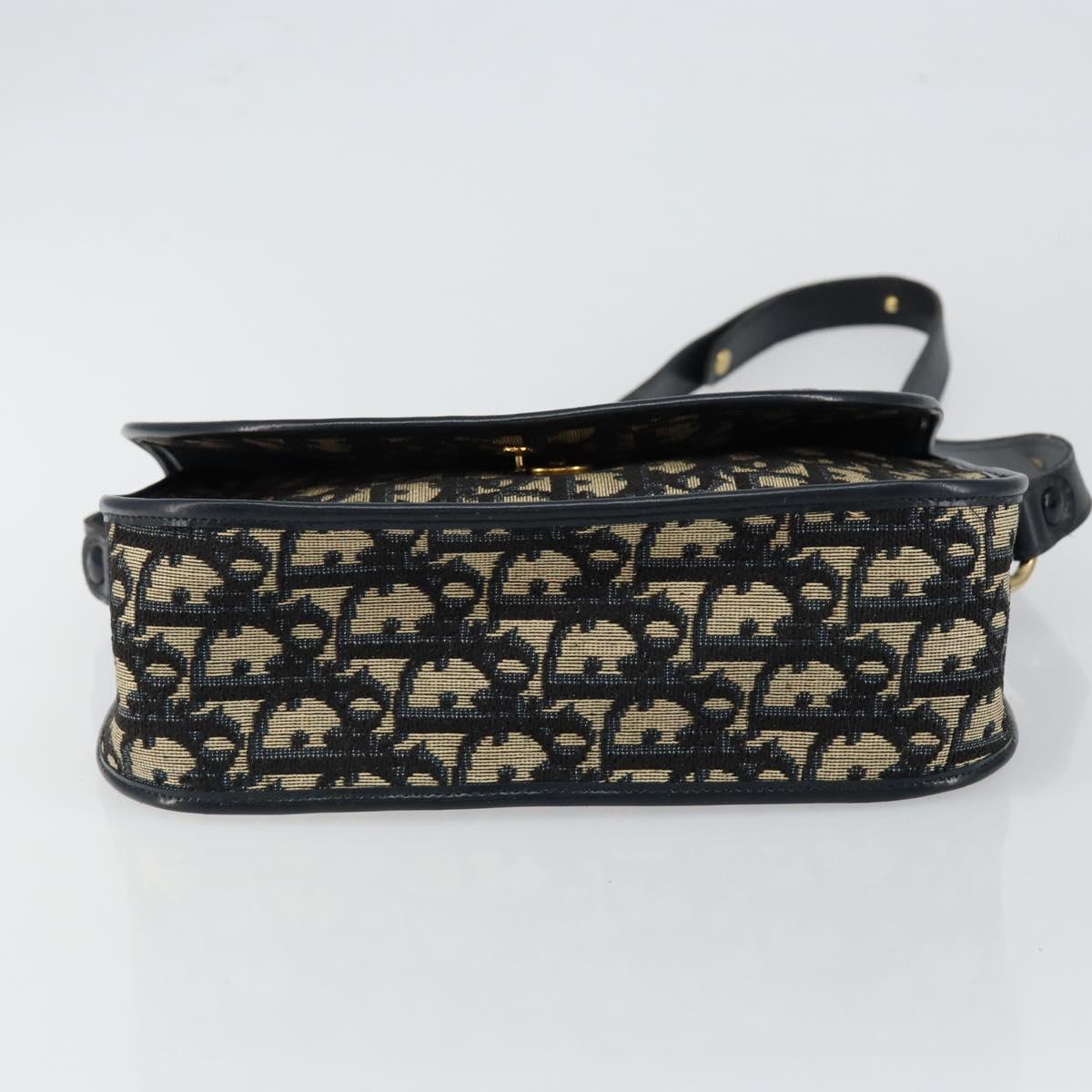 Christian Dior Trotter Canvas Shoulder Bag Navy Gold Auth 146108