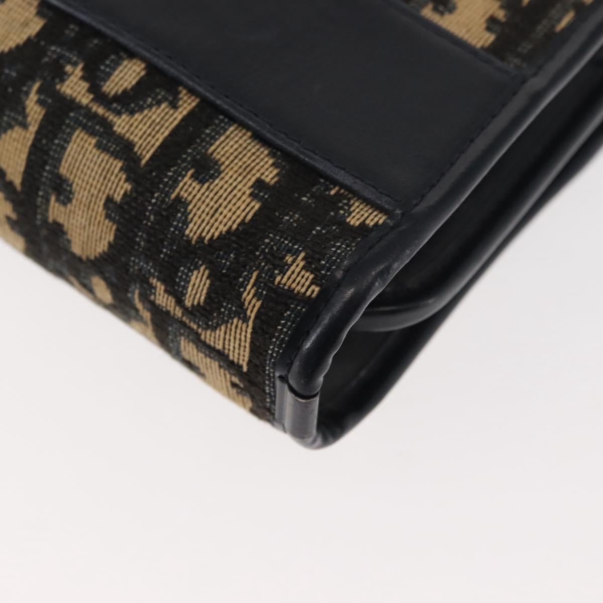 Christian Dior Trotter Canvas Shoulder Bag Navy Gold Auth 146109