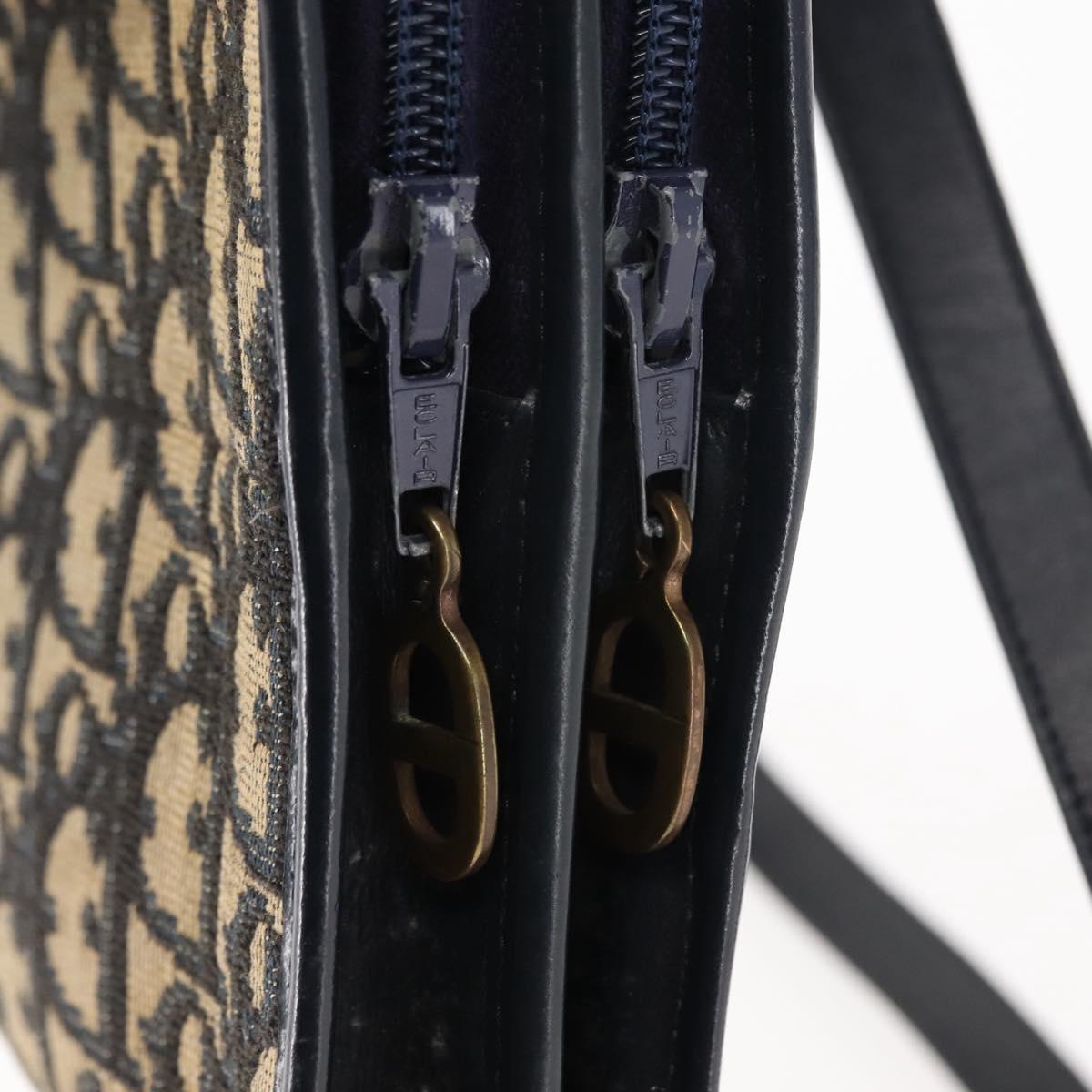 Christian Dior Trotter Canvas Shoulder Bag Navy Gold Auth 146109