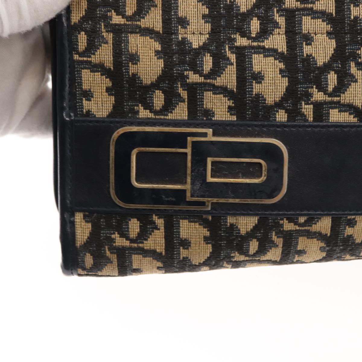Christian Dior Trotter Canvas Shoulder Bag Navy Gold Auth 146109