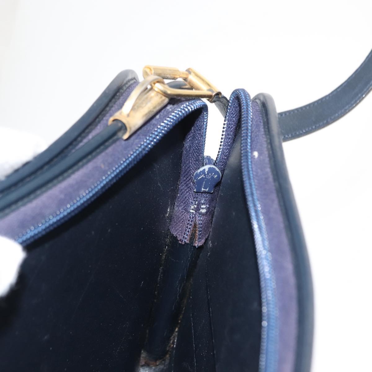 Christian Dior Trotter Canvas Shoulder Bag Navy Gold Auth 146109